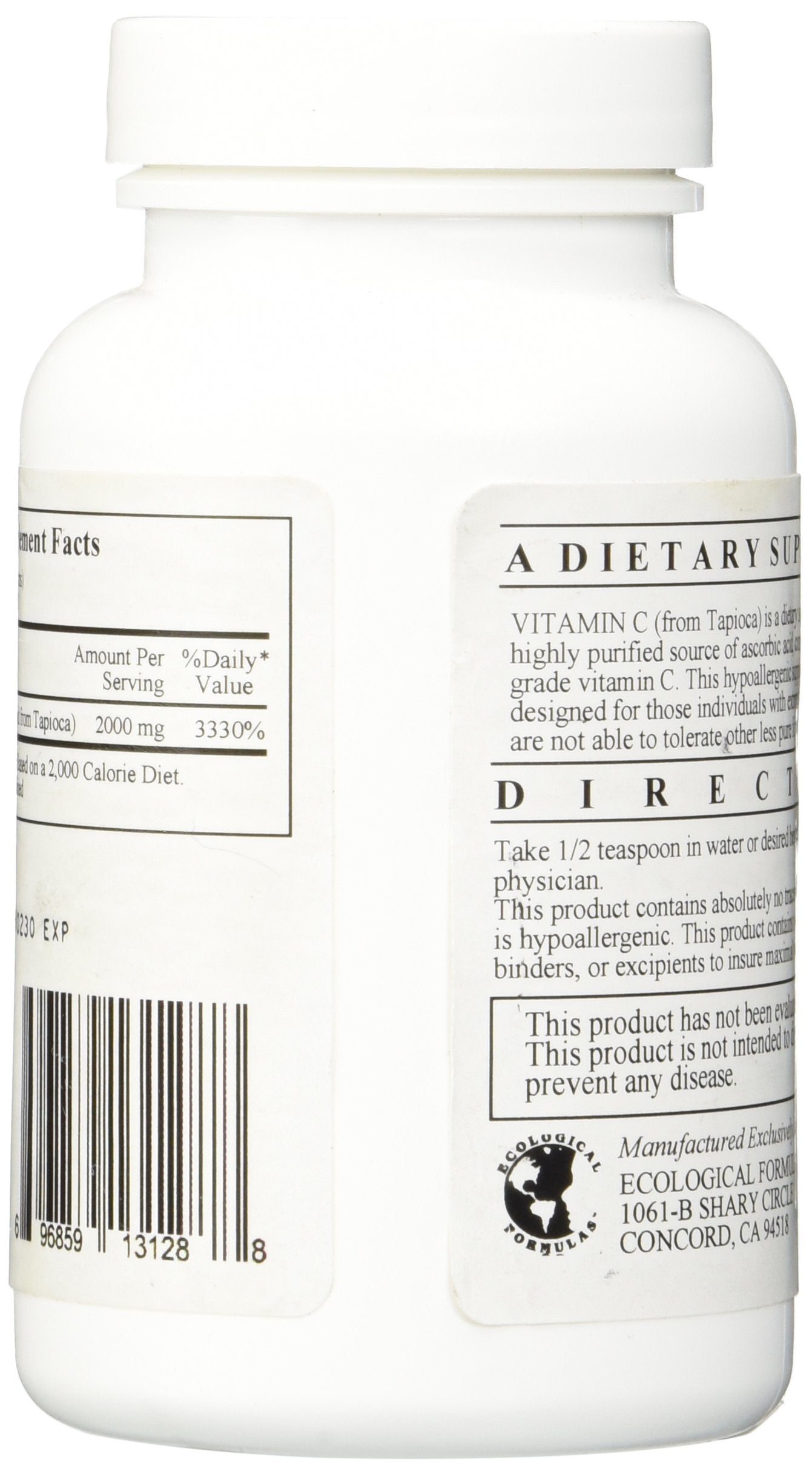 Ecological Formulas Vitamin C from Tapioca 150g packaging with serving size details