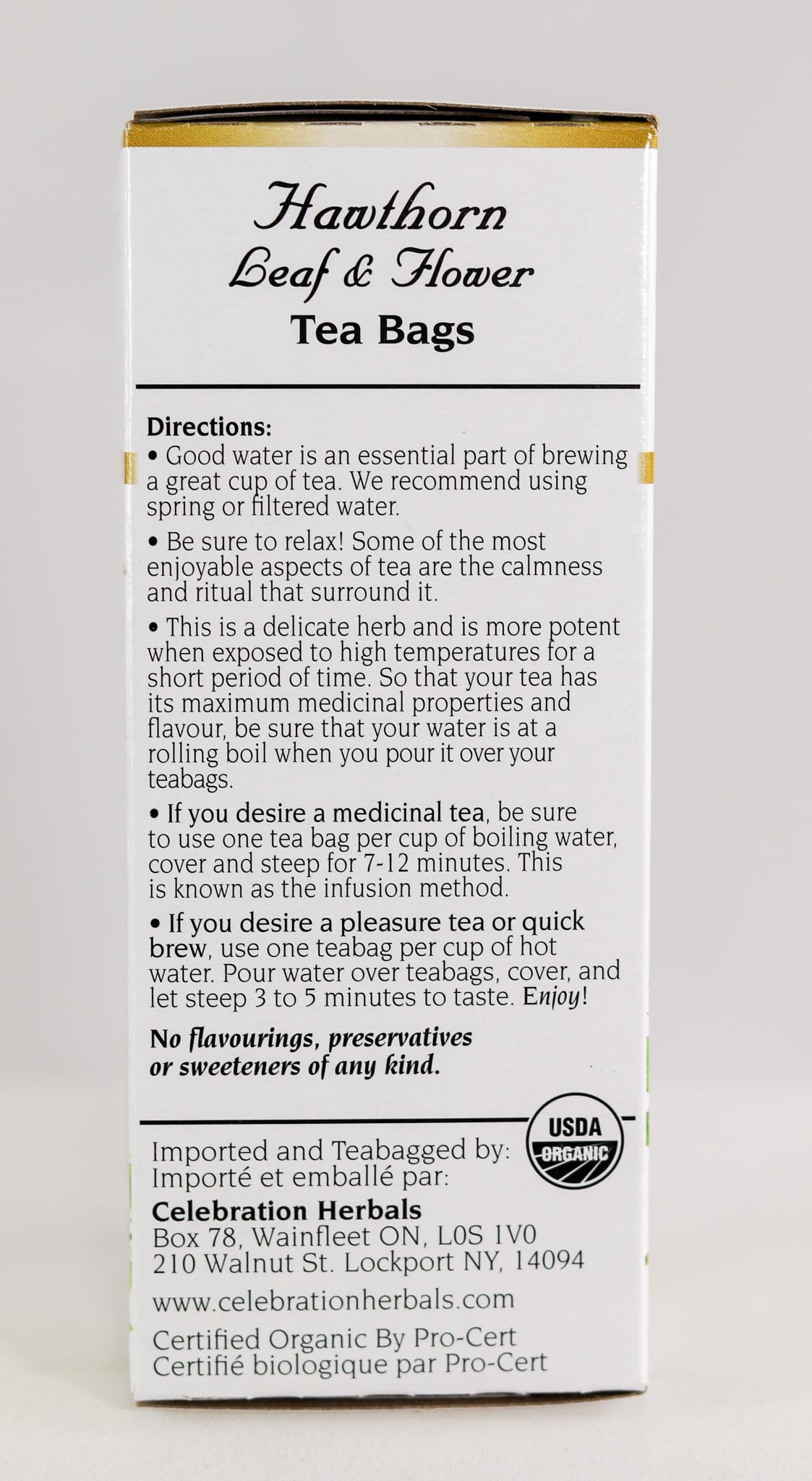 Ecologically packaged tea box with recycling information