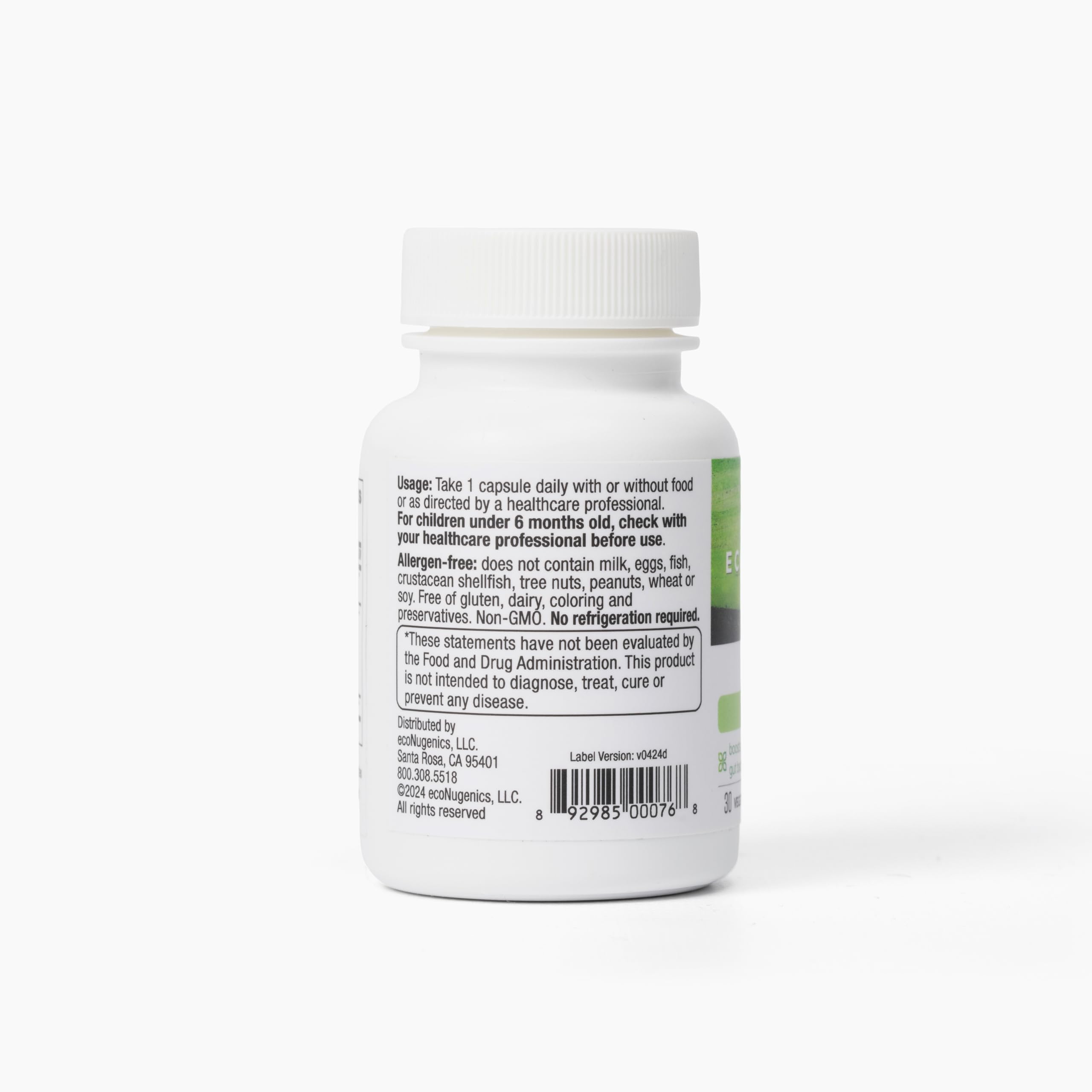 EcoNugenics PowerBiotic Prebiotic Capsules on a wooden table