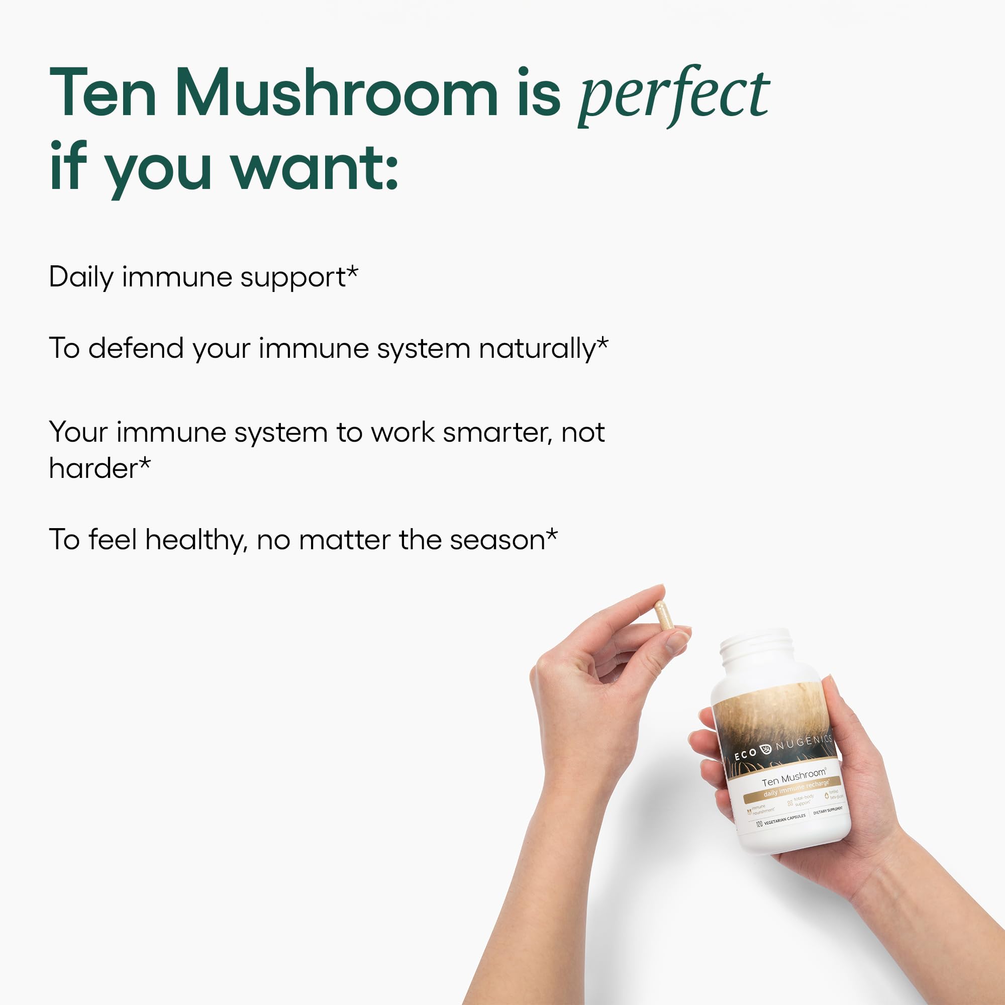 EcoNugenics Ten Mushroom Supplement ingredients list on packaging