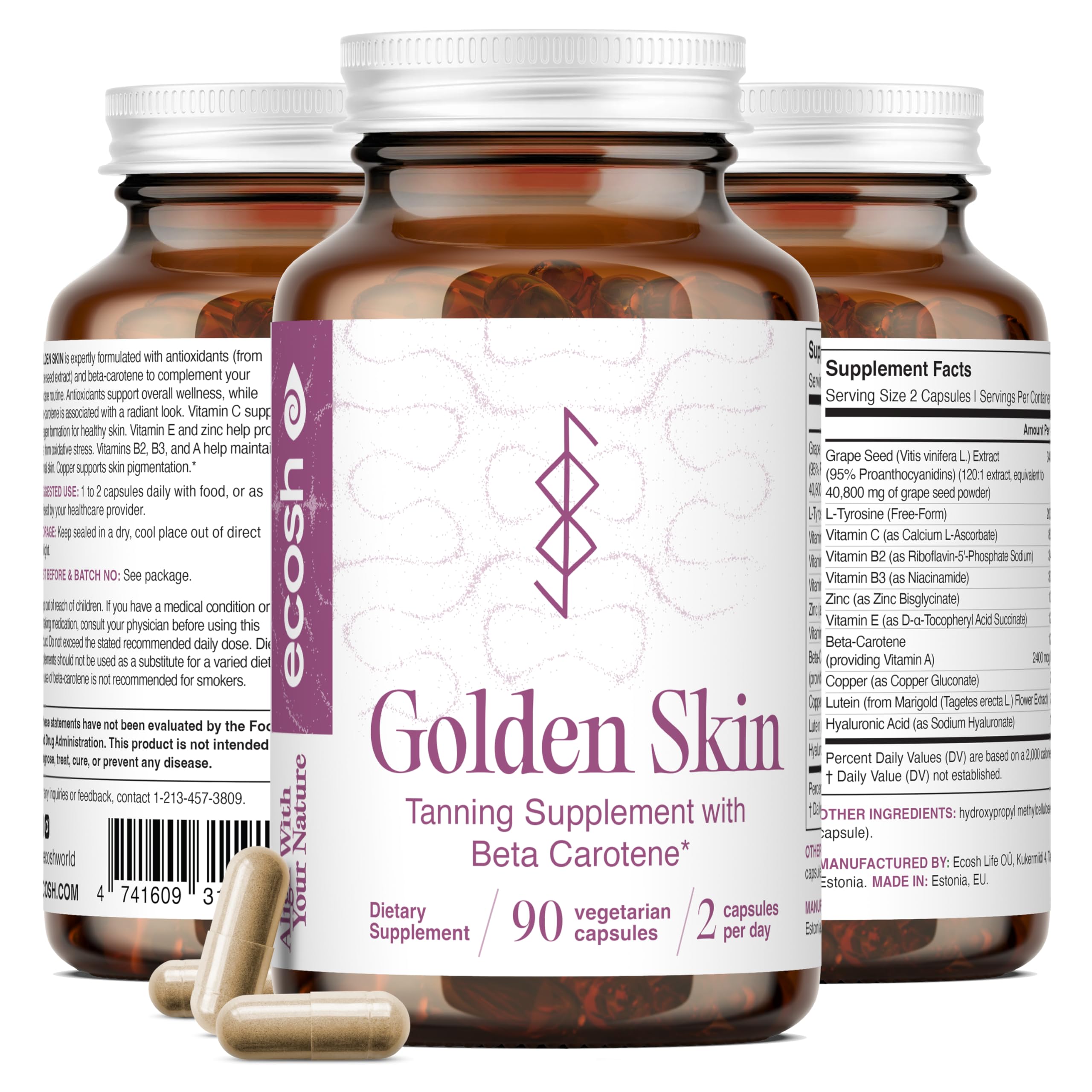 Ecosh Golden Skin Beta Carotene Capsules front view