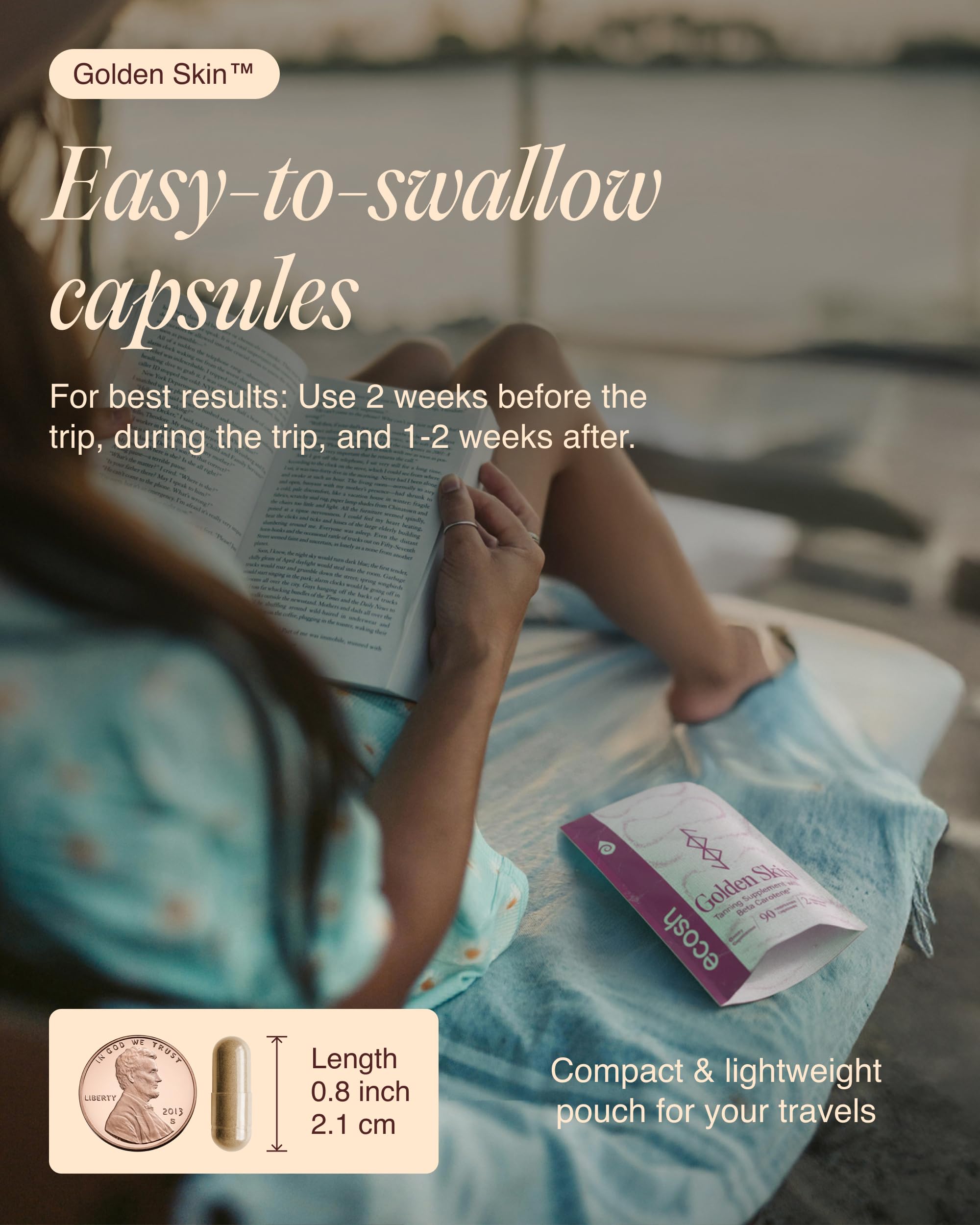 Ecosh Golden Skin Beta Carotene Supplement capsules close-up