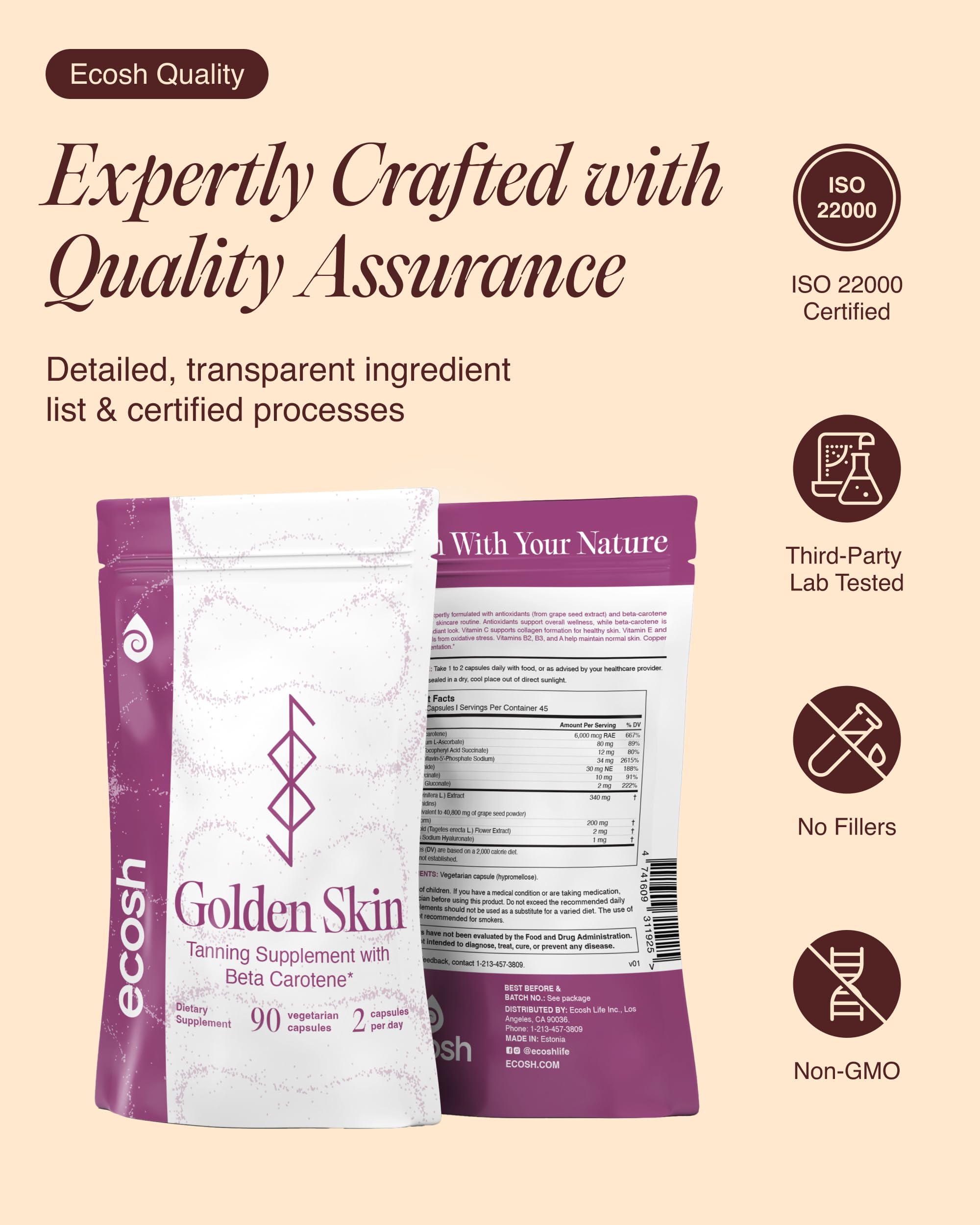 Ecosh Golden Skin Beta Carotene Supplement ingredients list