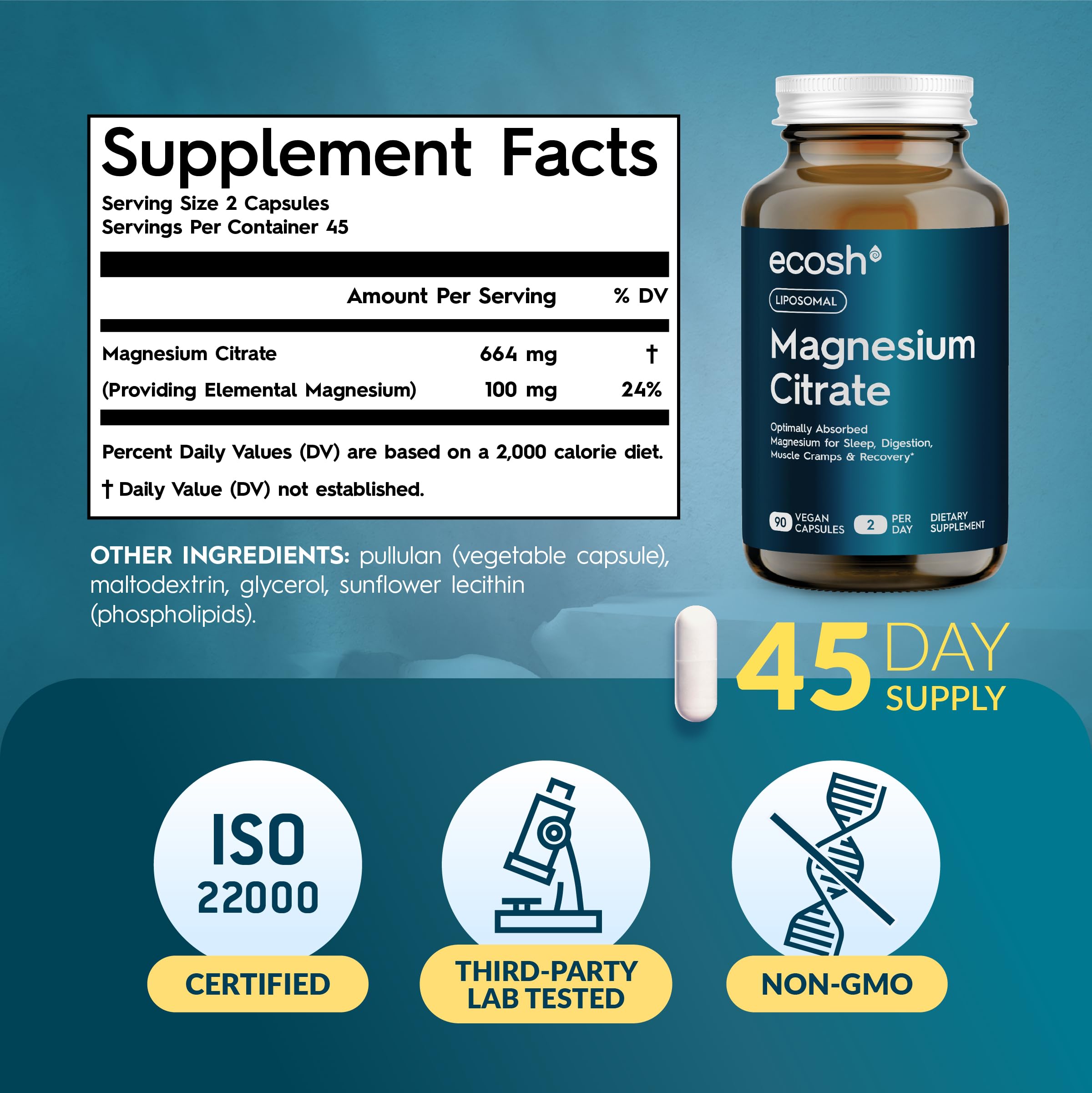 Ecosh Liposomal Magnesium Citrate Supplement with measuring spoon