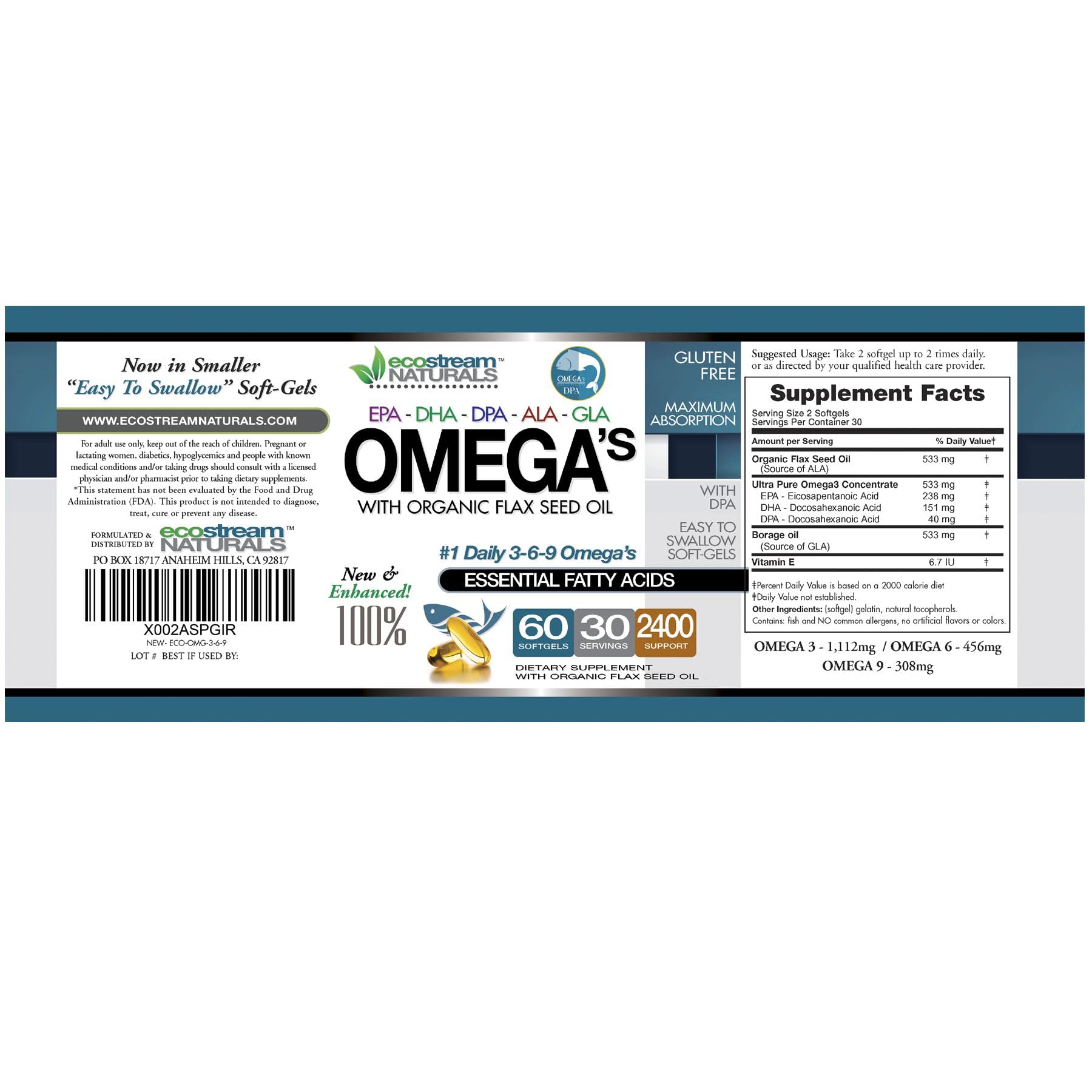 ecostream Naturals Omega 3-6-9 Blend Soft Gels packaging