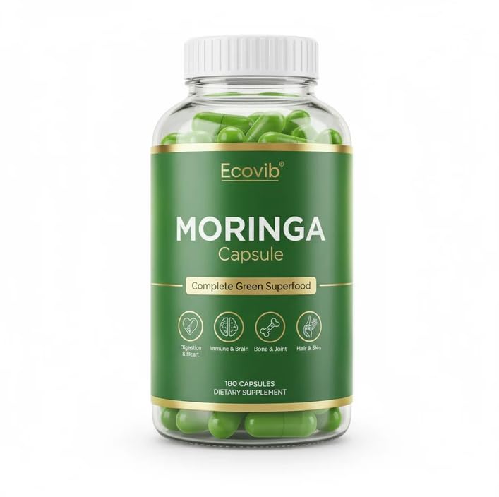 ECOVIB Organic Moringa Leaf Powder Capsules front view