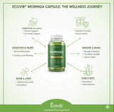 ECOVIB Organic Moringa Leaf Powder Capsules on a wooden table