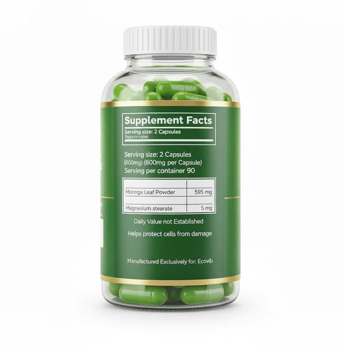 ECOVIB Organic Moringa Leaf Powder Capsules side view
