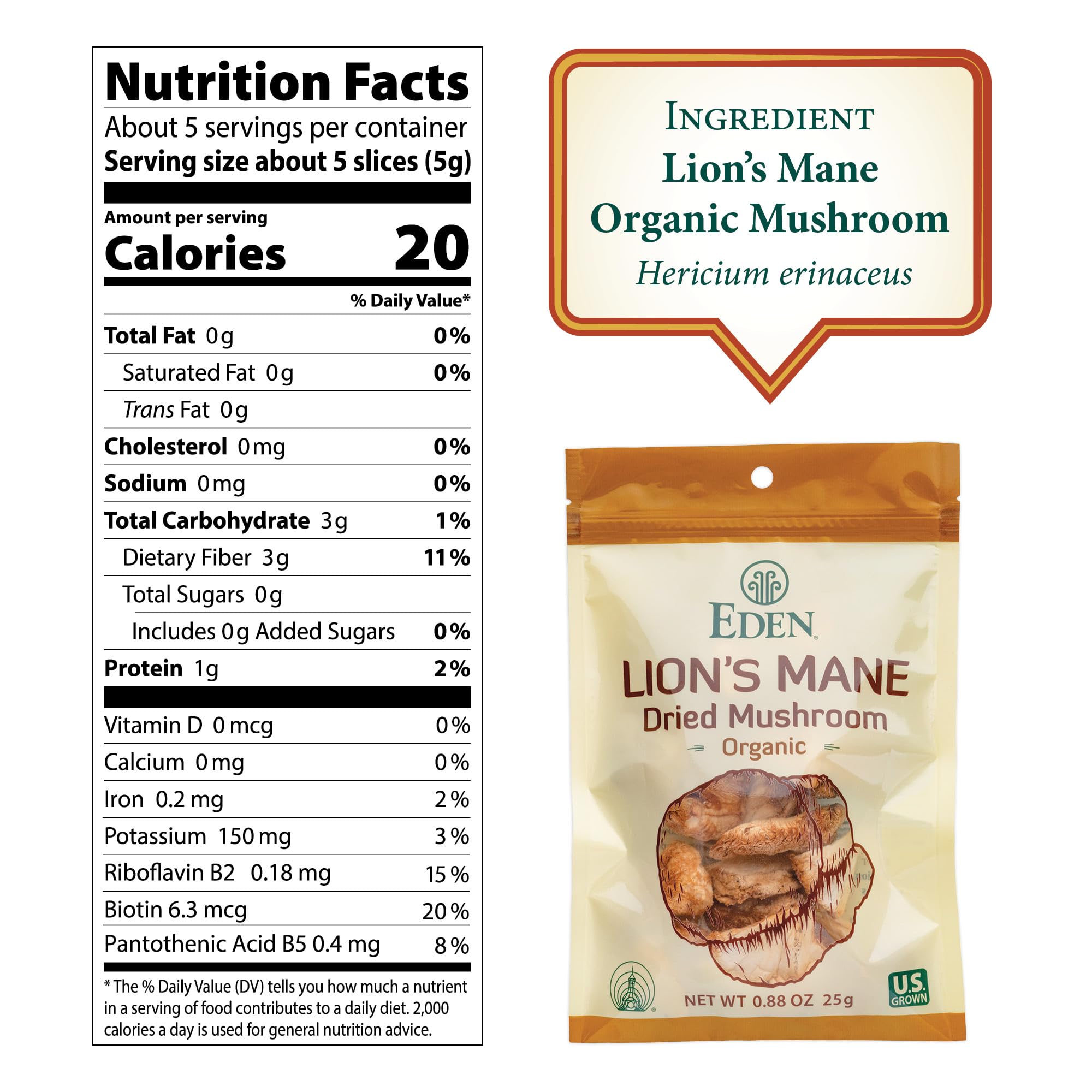 Eden Lion's Mane Organic Mushroom packaging