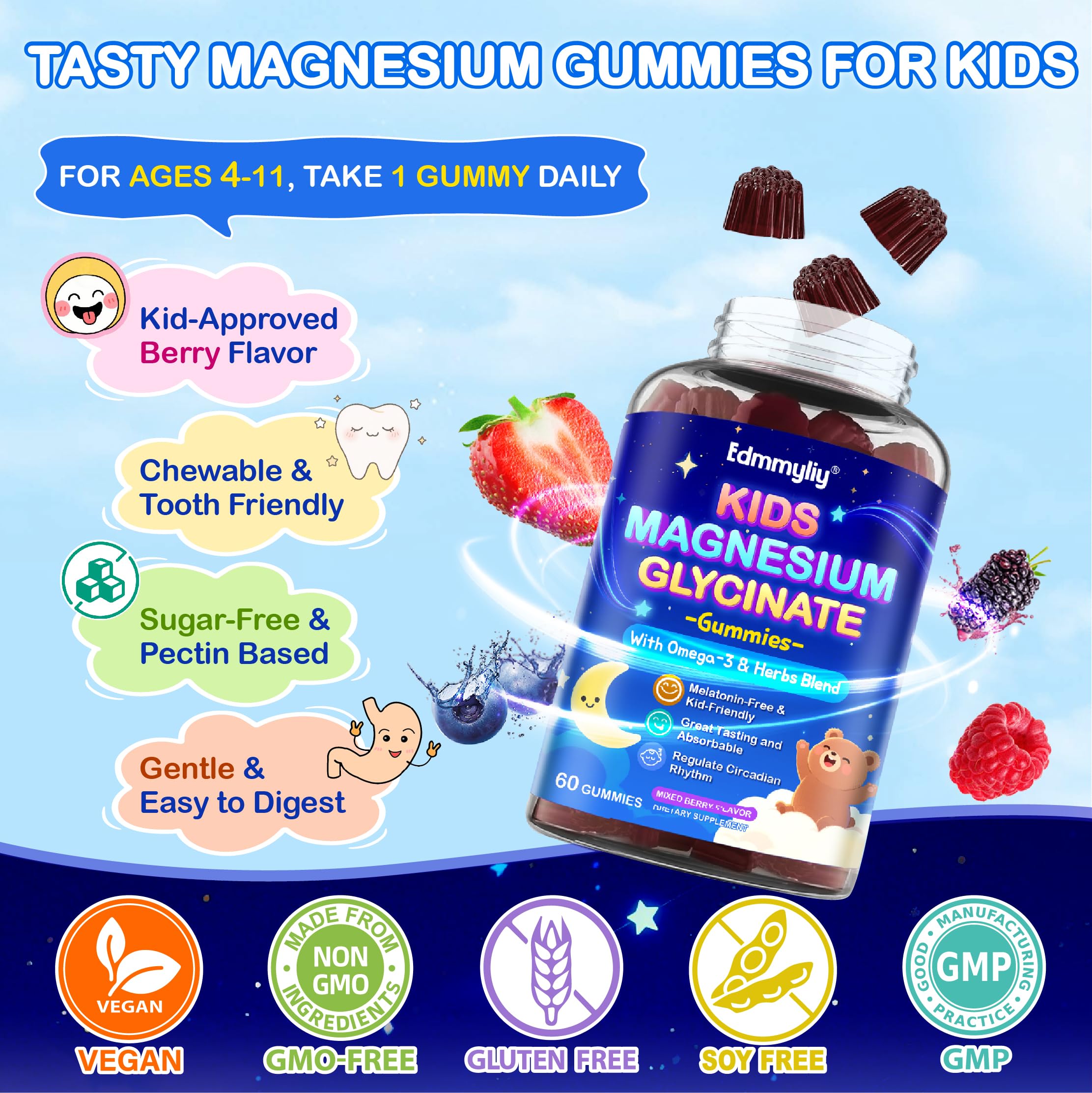 Edmmyliy Kids Magnesium Gummies with a spoonful of gummies