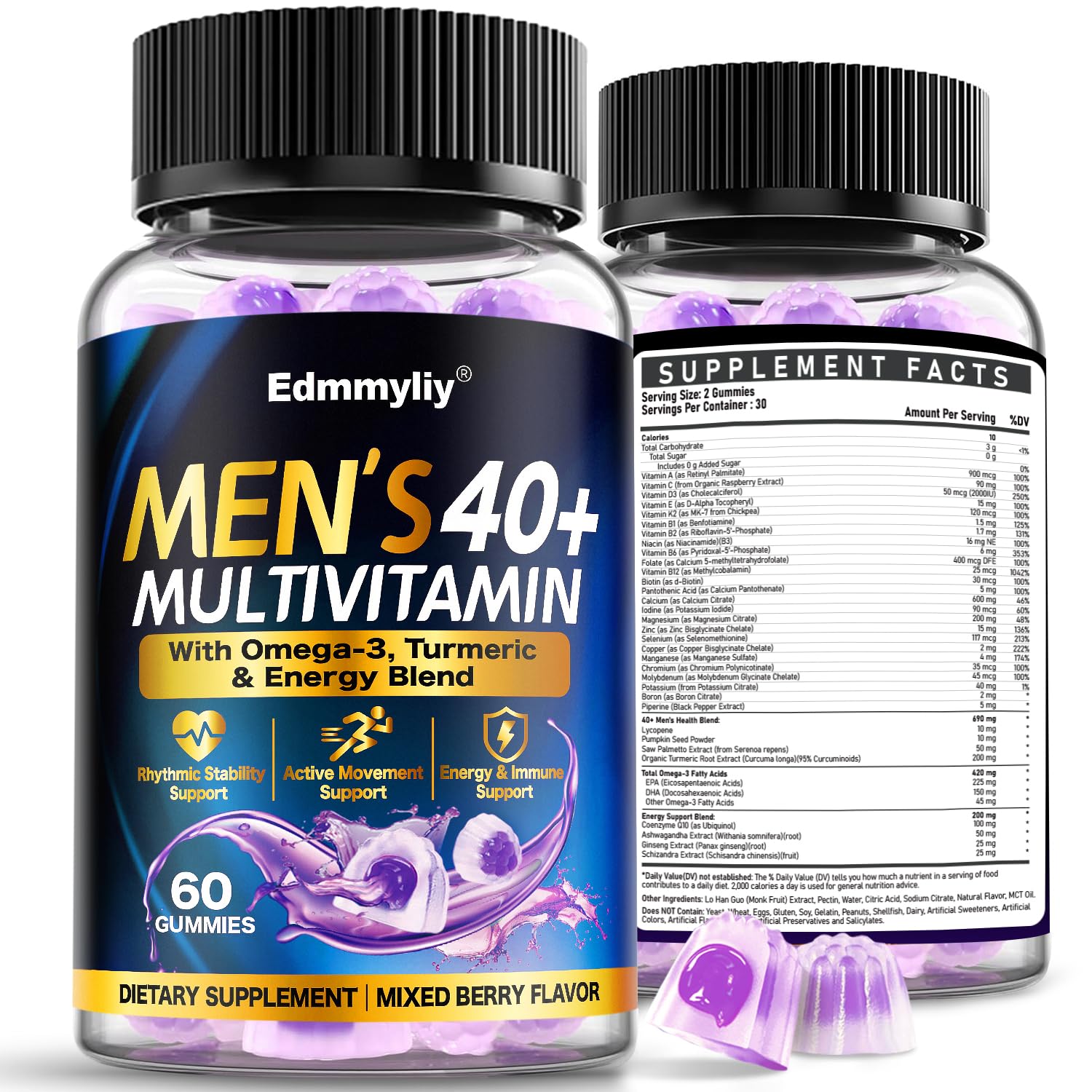Edmmyliy Men's Multivitamins 40+ Gummies front view with packaging