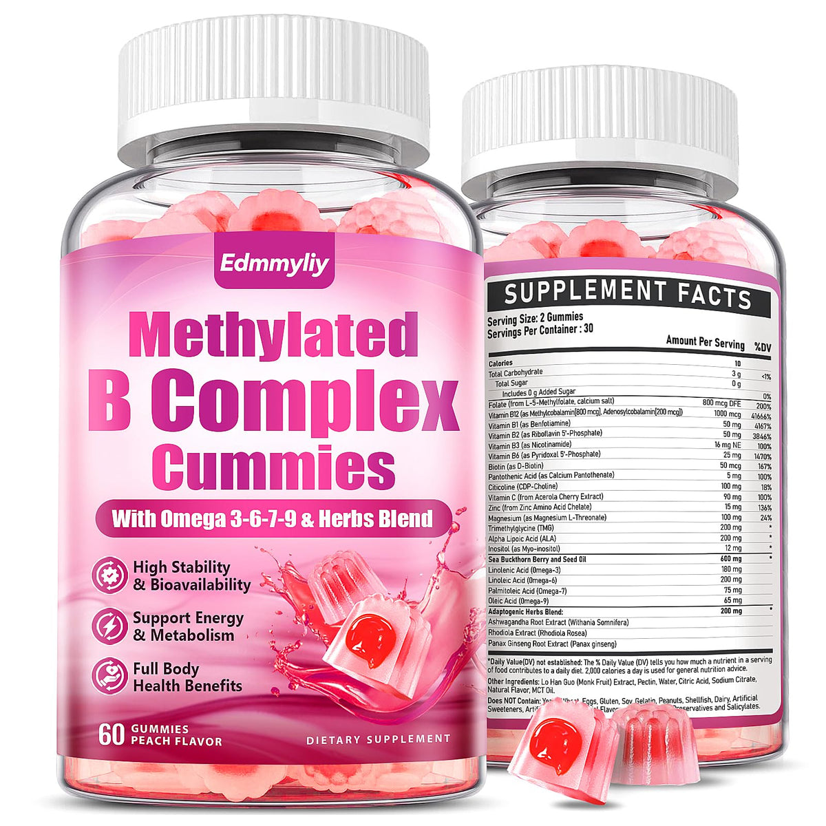 Edmmyliy Vitamin B Complex Gummies front view with packaging