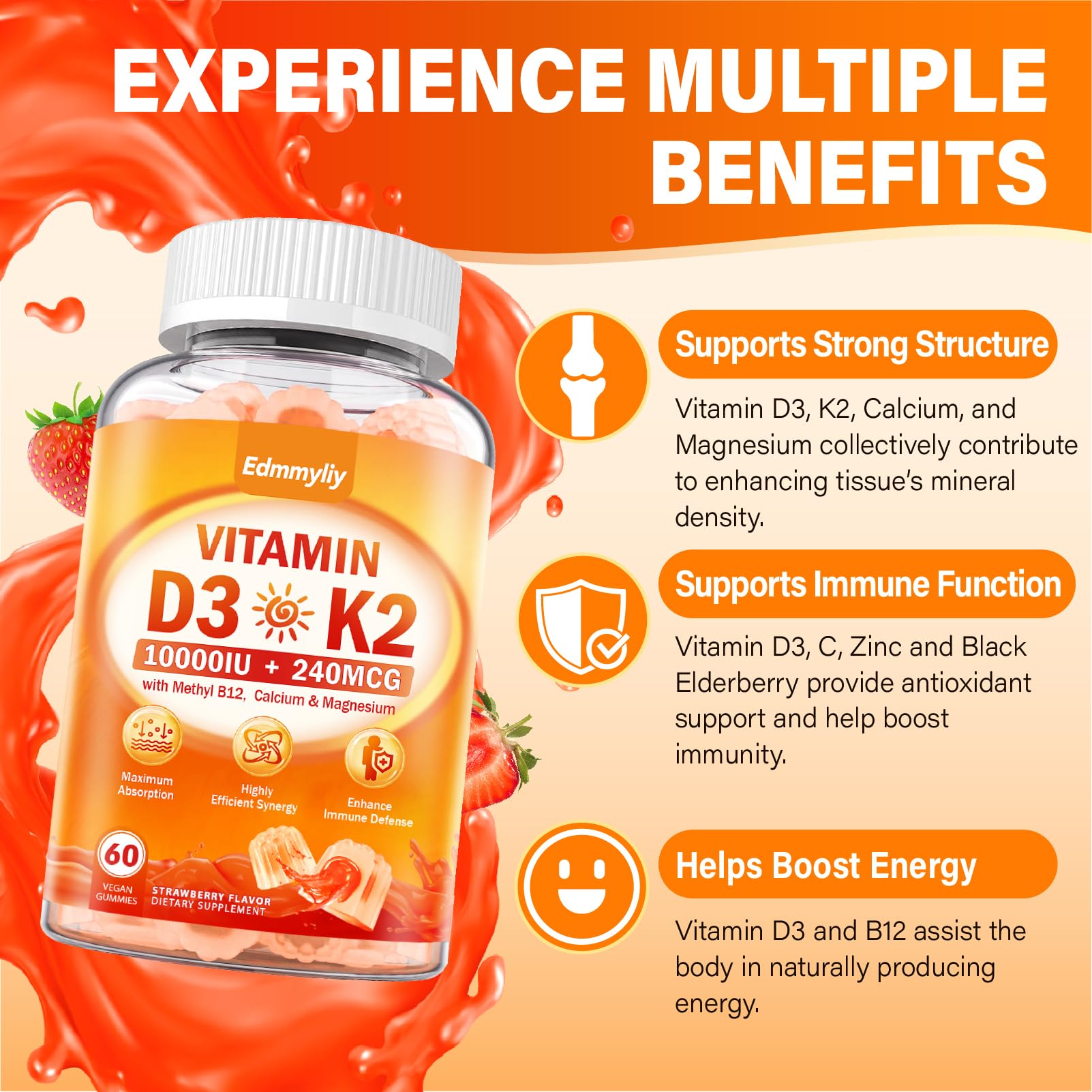 Edmmyliy Vitamin D3 K2 Gummies ingredients list