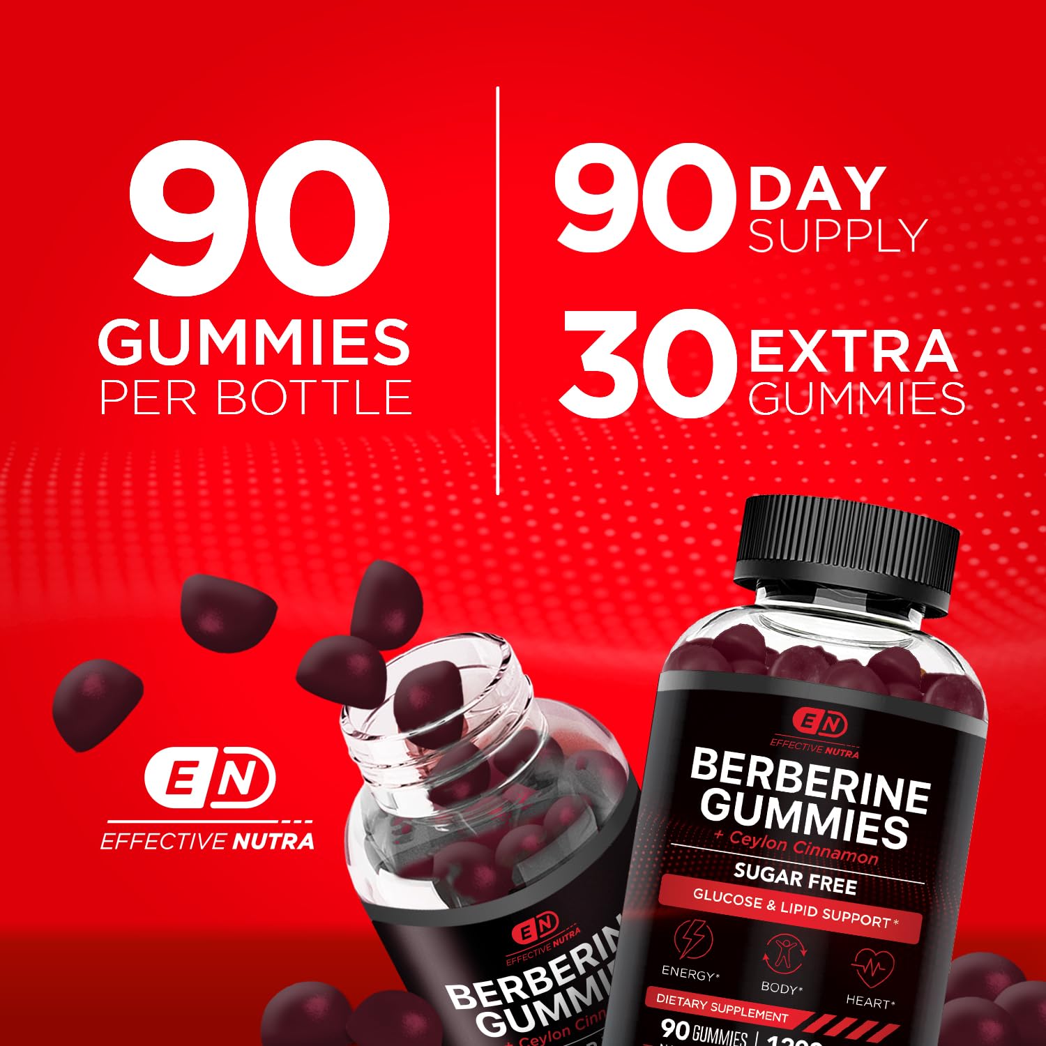Effective Nutra Berberine Gummies back view with nutritional information