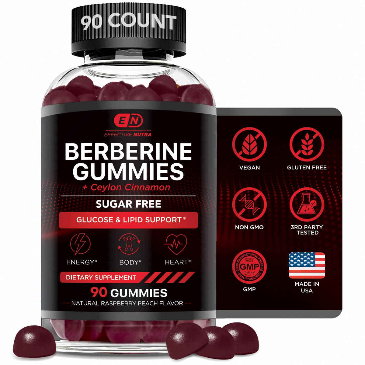 Effective Nutra Berberine Gummies front view with packaging