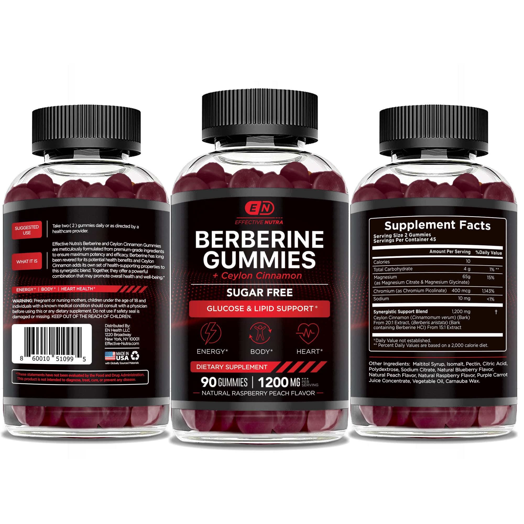 Effective Nutra Berberine Gummies open bottle showing gummies inside
