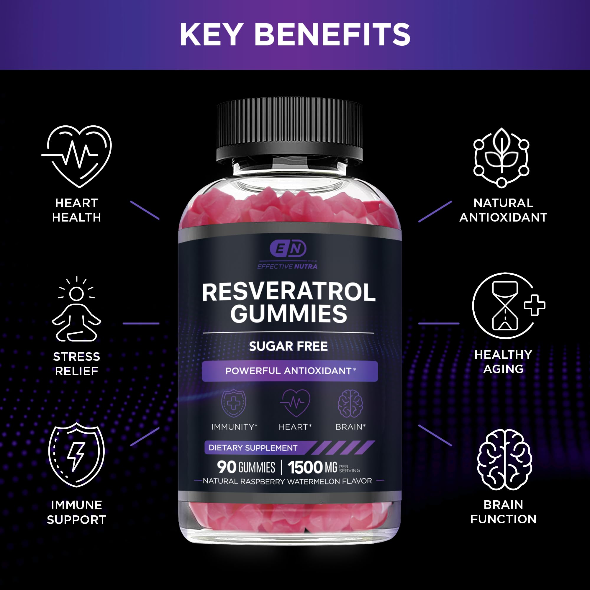 Effective Nutra Resveratrol Gummies packaging with ingredients