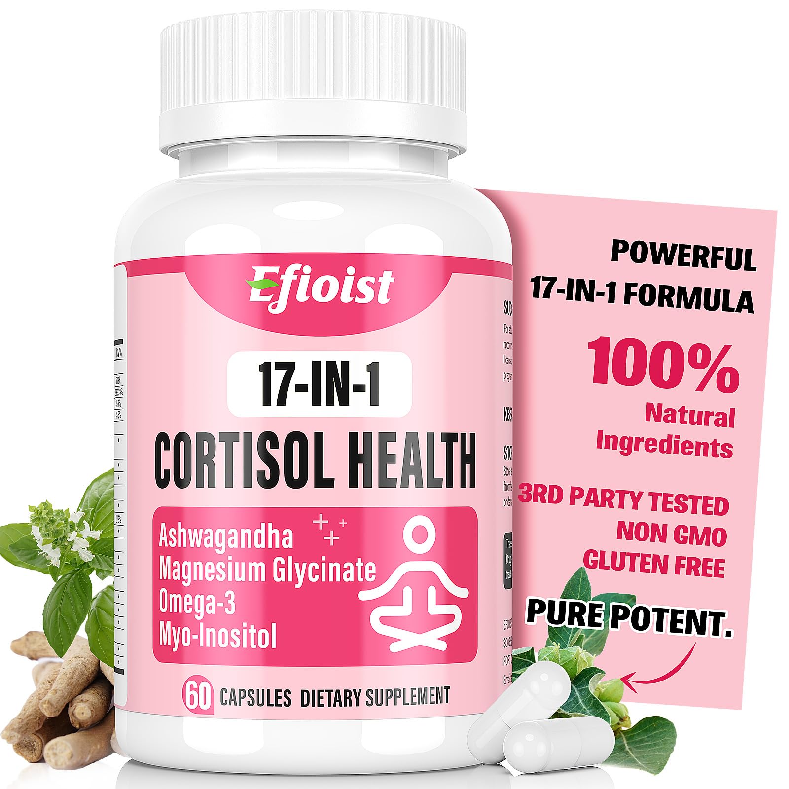 Efioist Ashwagandha Supplement 60 capsules front view