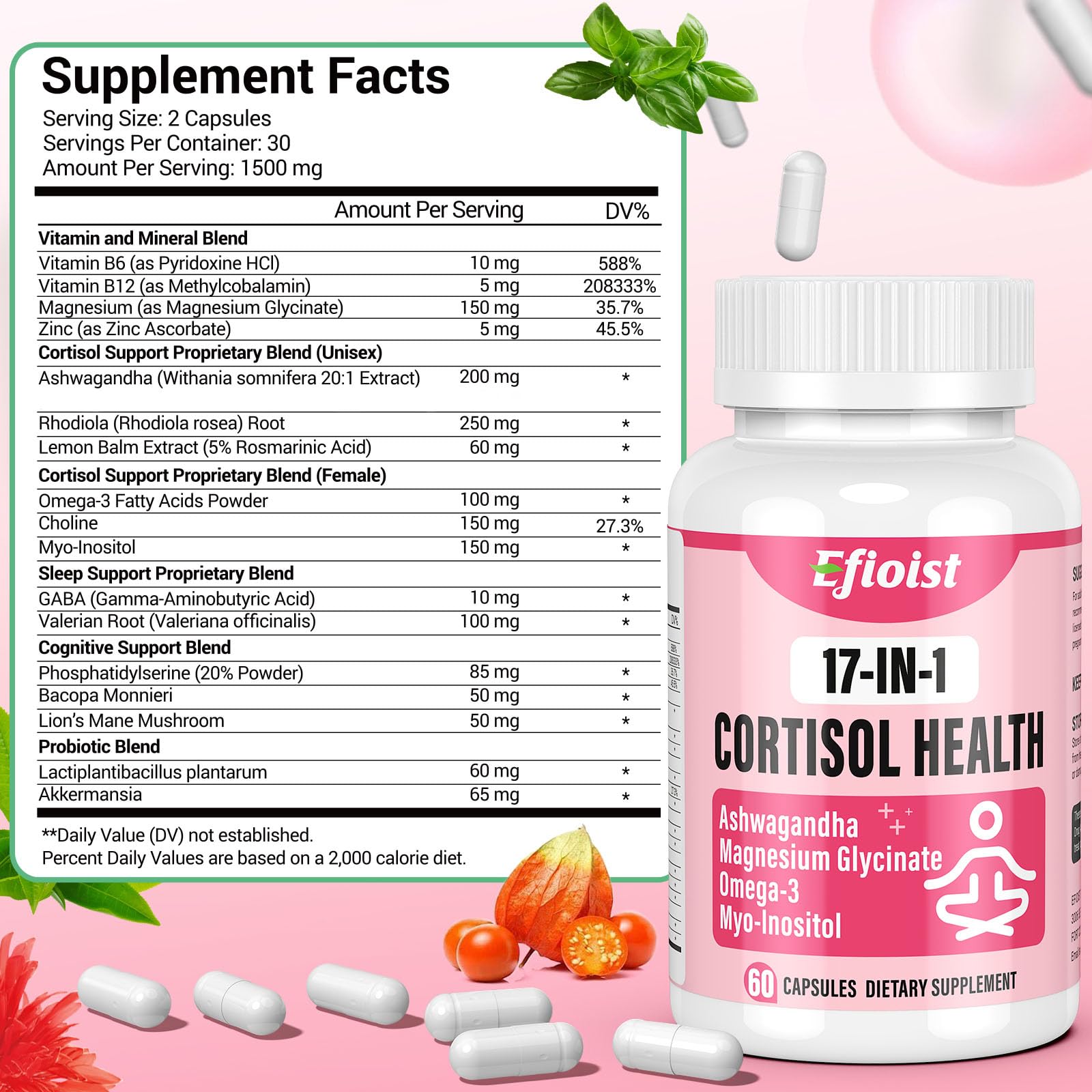 Efioist Holy Basil Supplement 60 capsules displayed with lifestyle items
