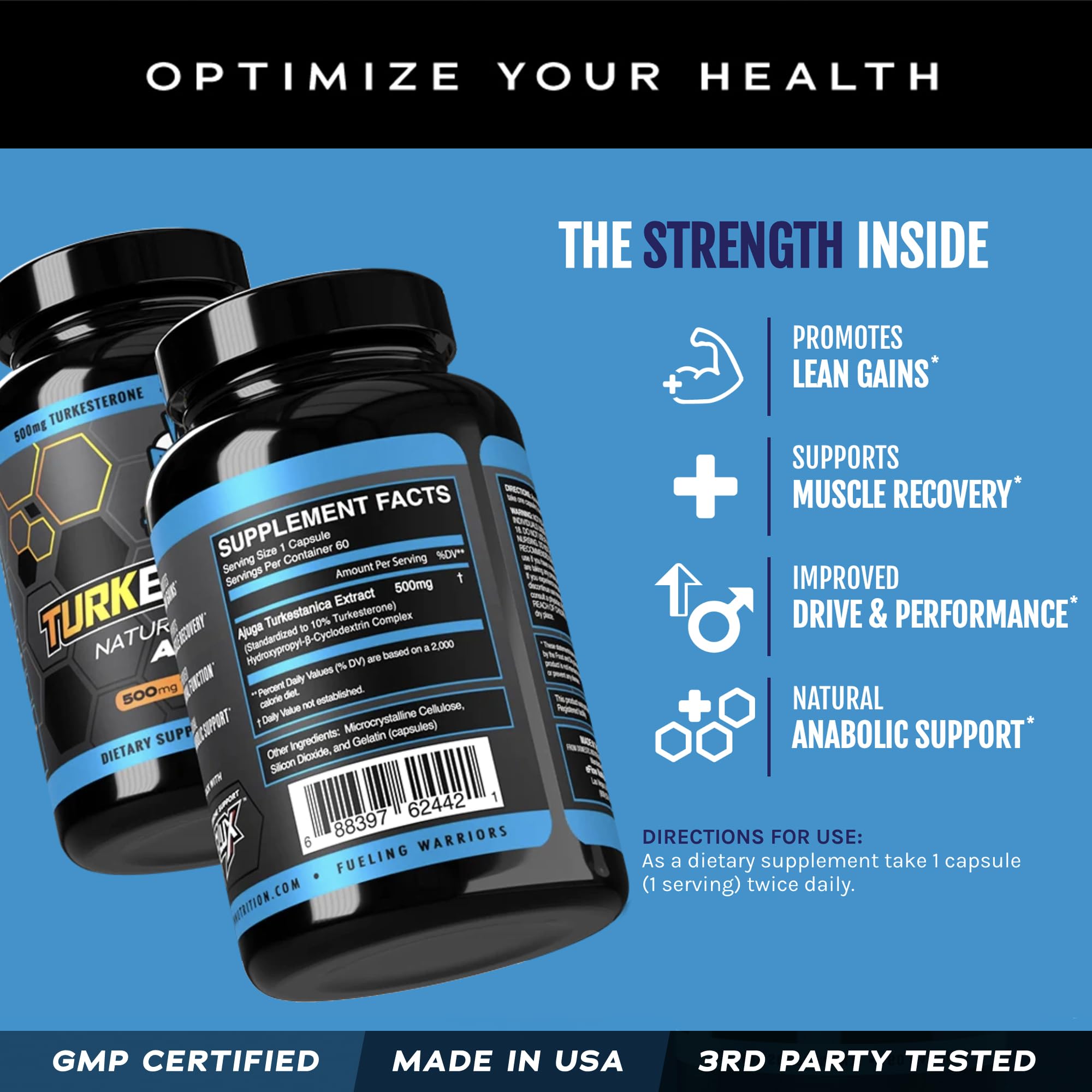 eFlow Nutrition Turkesterone Supplement 75g packaging on a wooden table