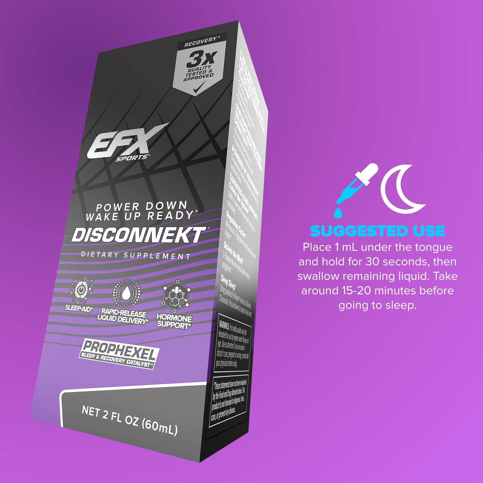 EFX Sports Disconnekt Liquid Sleep Formula serving dropper
