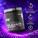 EFX Sports Kre Alkalyn EFX Creatine 210g with workout gear