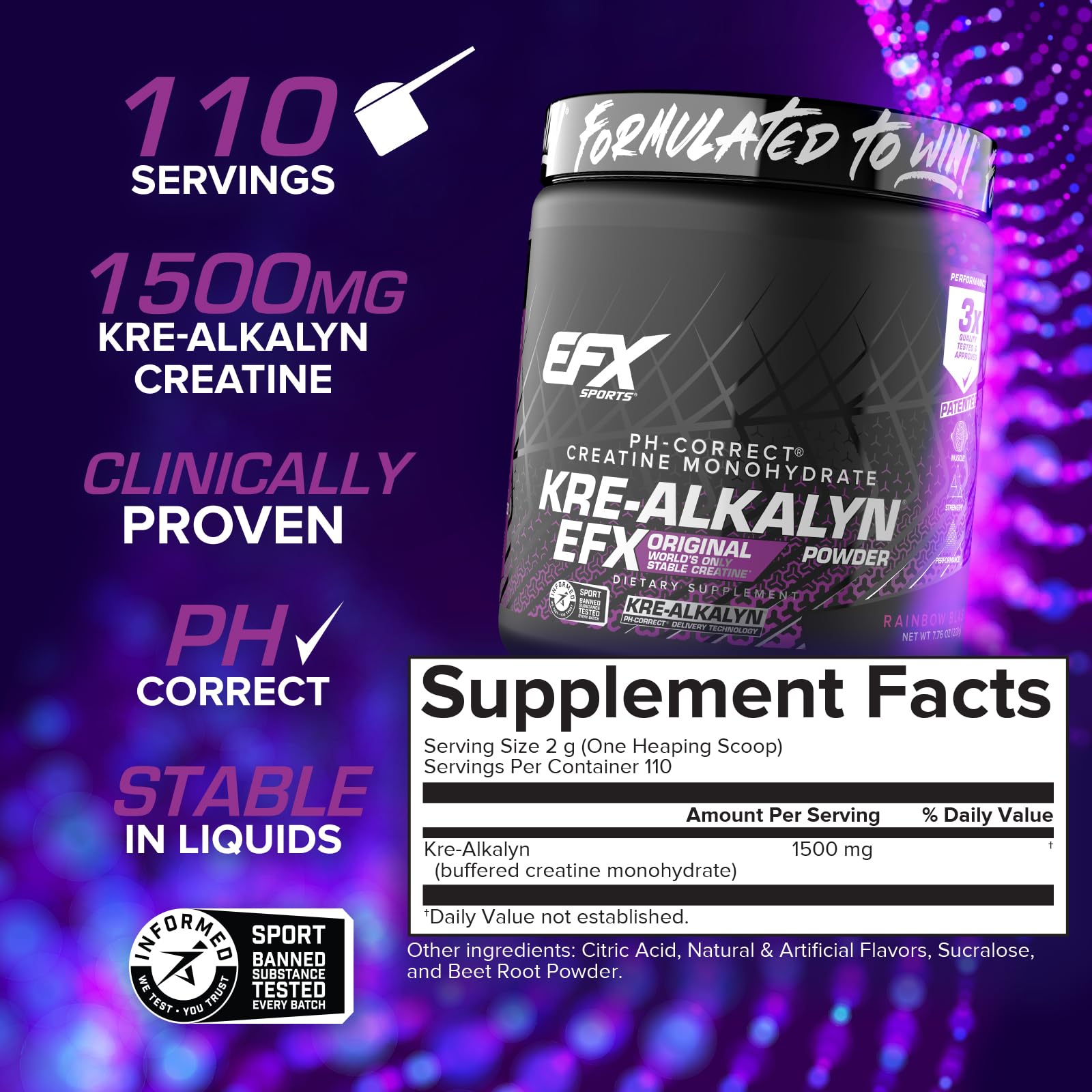EFX Sports Kre Alkalyn EFX Creatine 285g side view