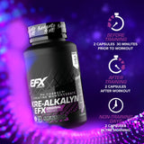 EFX Sports Kre Alkalyn EFX Creatine Capsules with gym equipment
