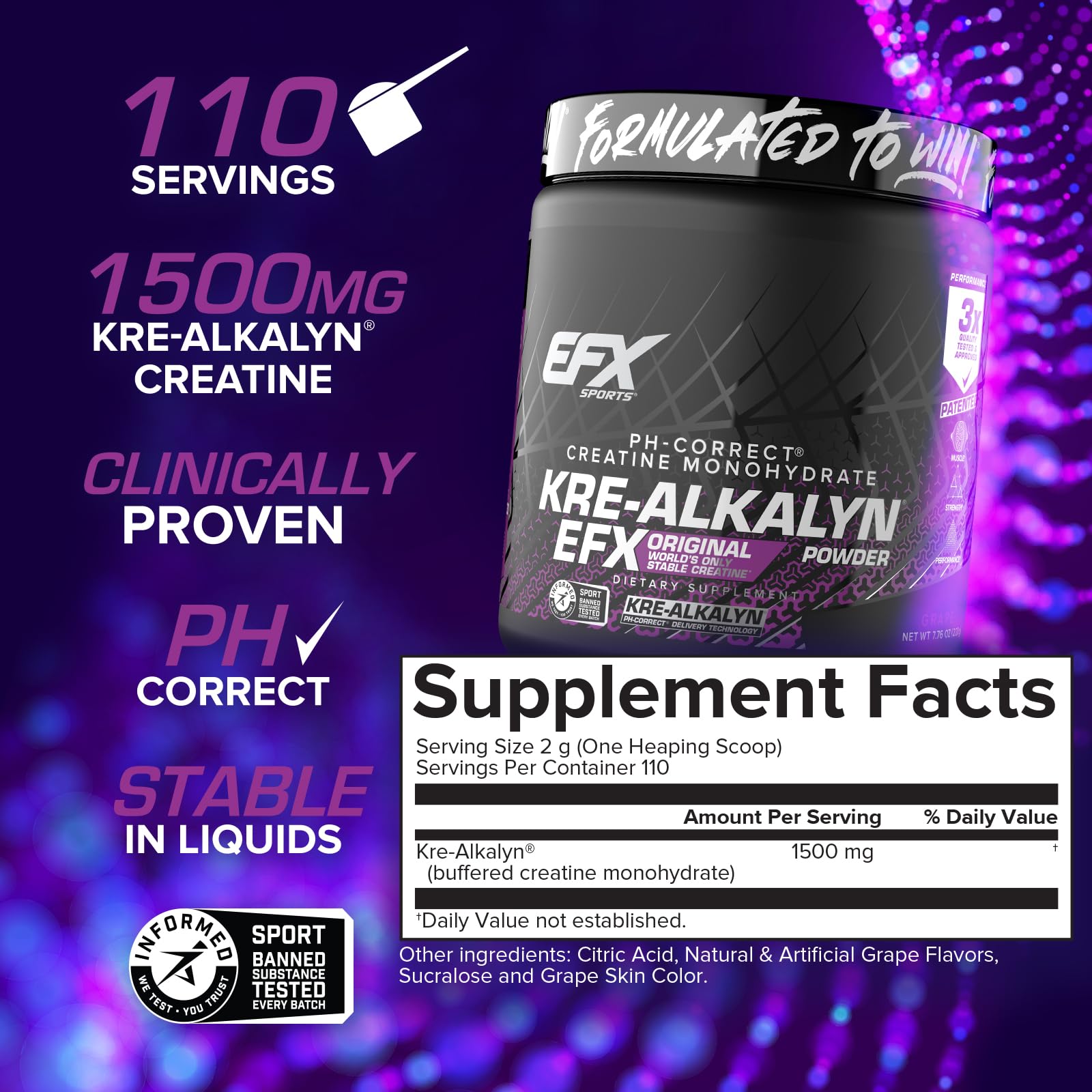 EFX Sports Kre Alkalyn EFX Creatine Powder packaging