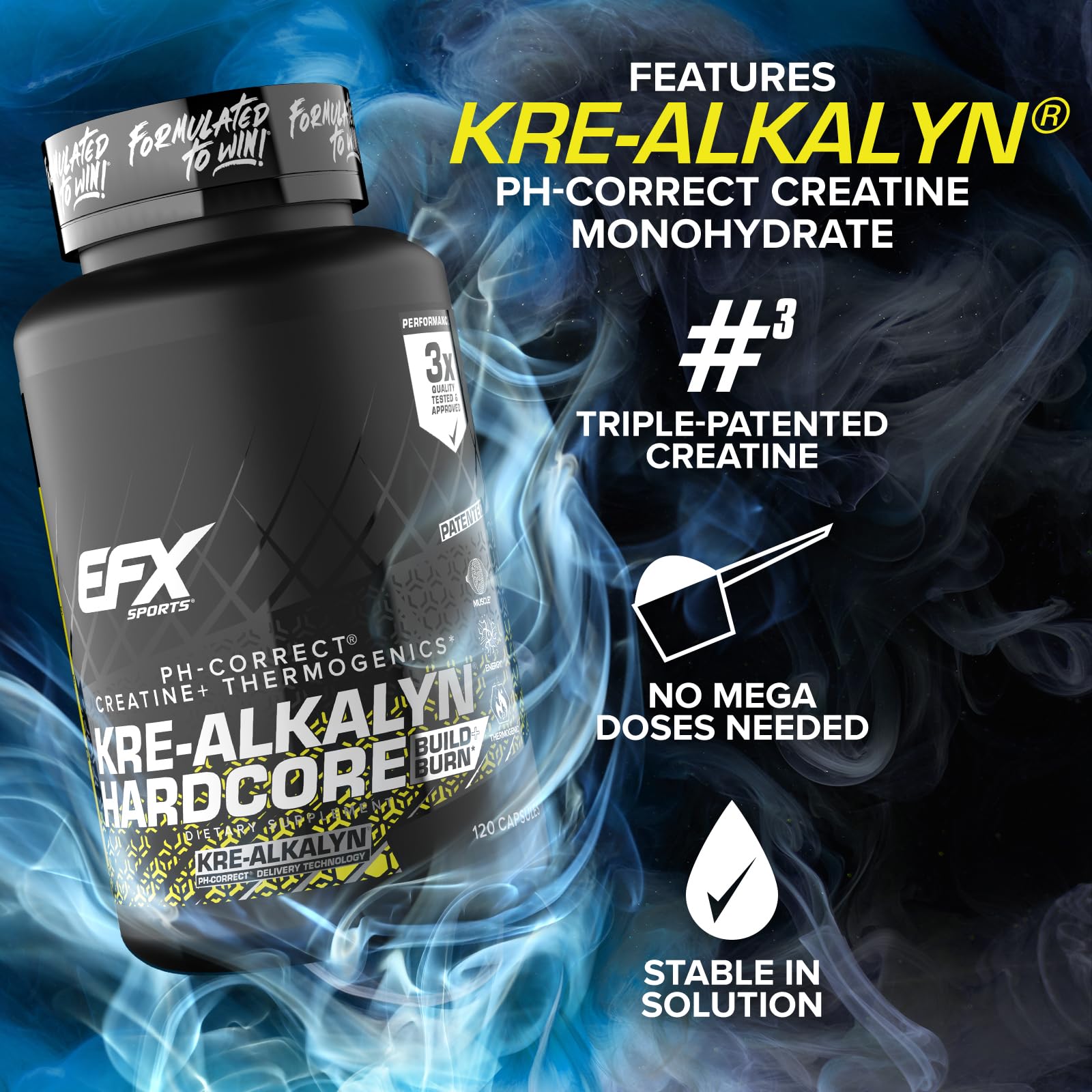 EFX Sports Kre Alkalyn Hardcore Creatine 100g capsules packaging
