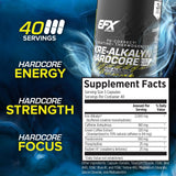 EFX Sports Kre Alkalyn Hardcore Creatine 100g capsules with dosage details