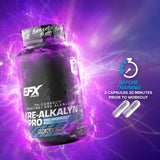 EFX Sports Kre Alkalyn Pro Creatine Capsules on a gym bench