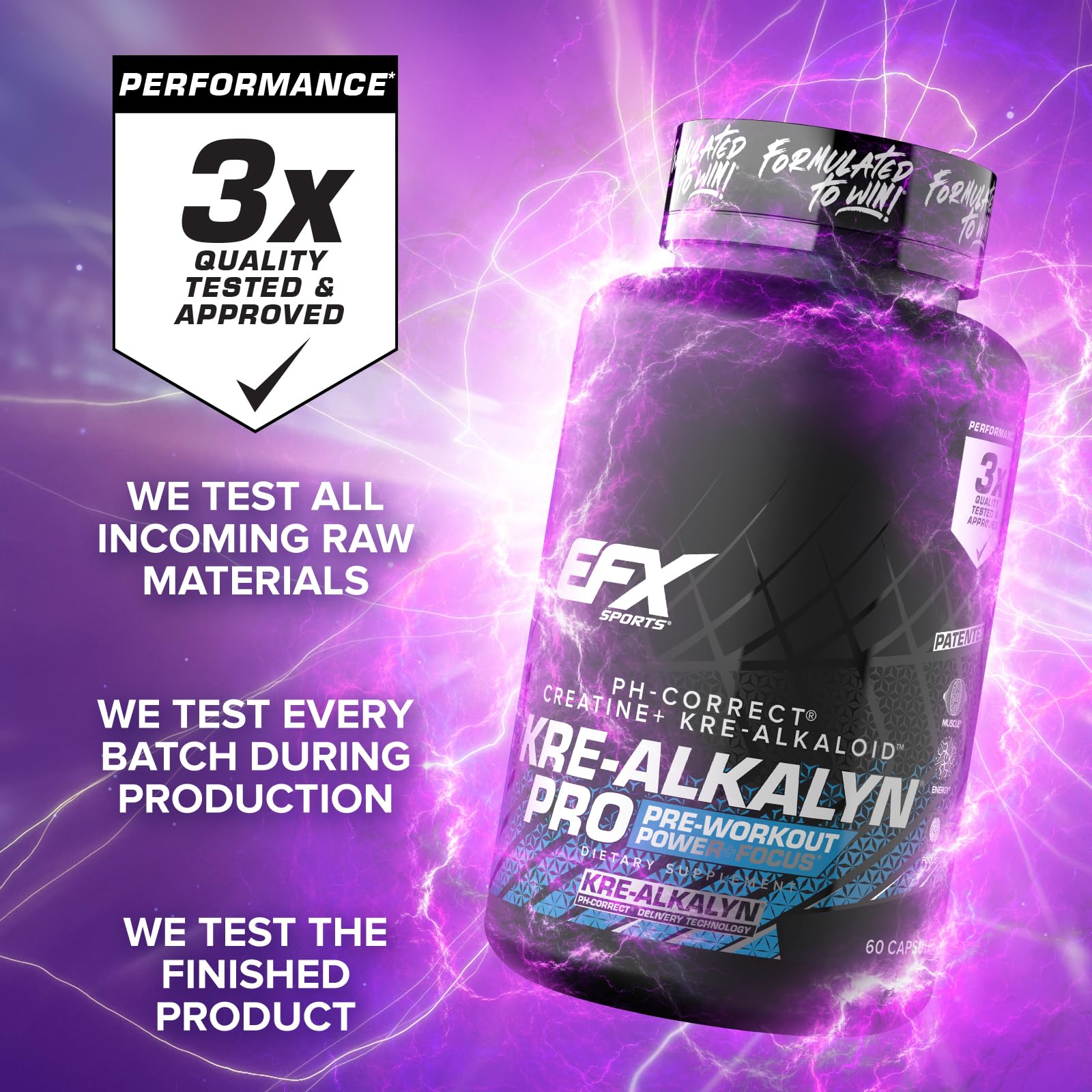 EFX Sports Kre Alkalyn Pro Creatine Capsules with workout gear