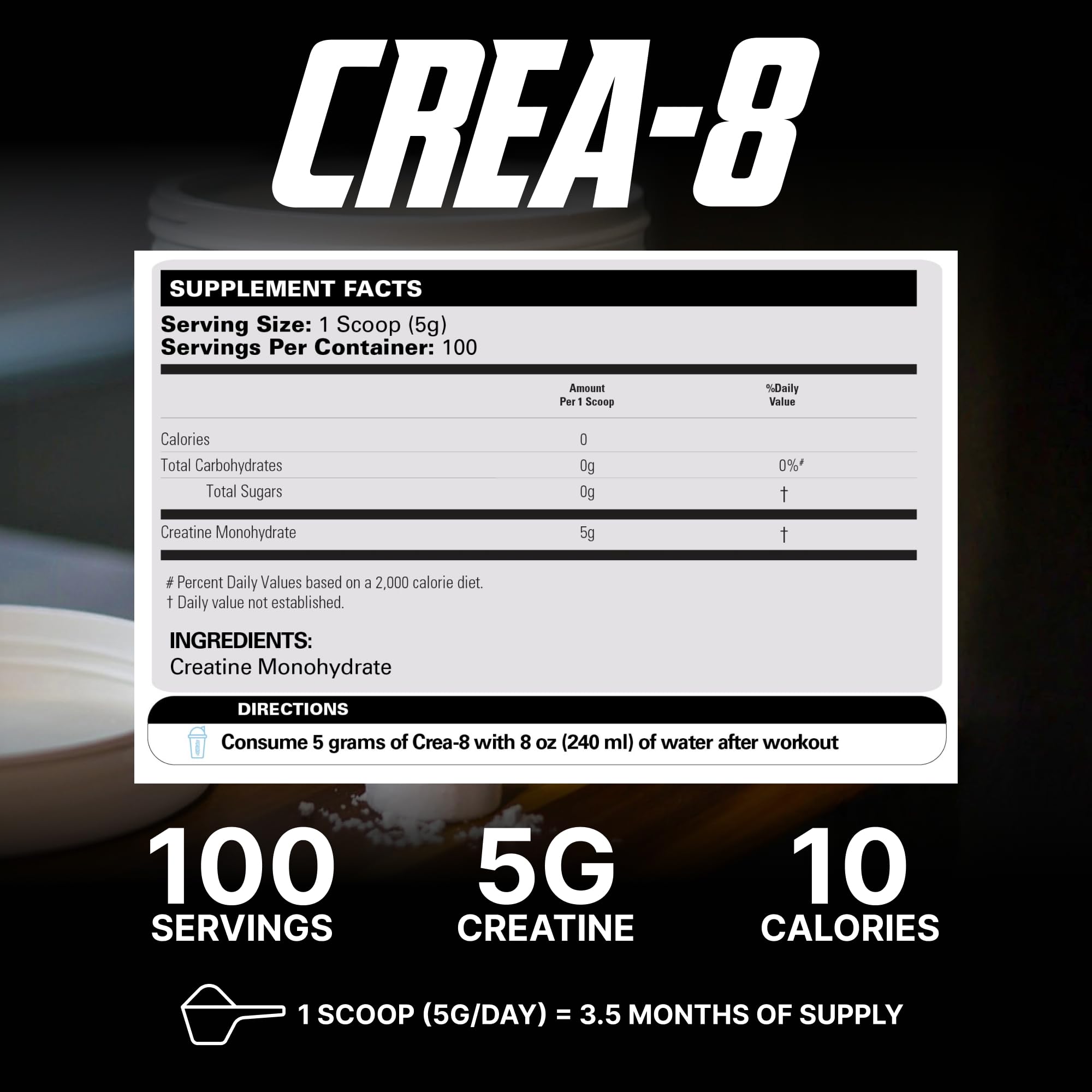 EHP Labs CREA-8 Creatine Monohydrate 500g back view