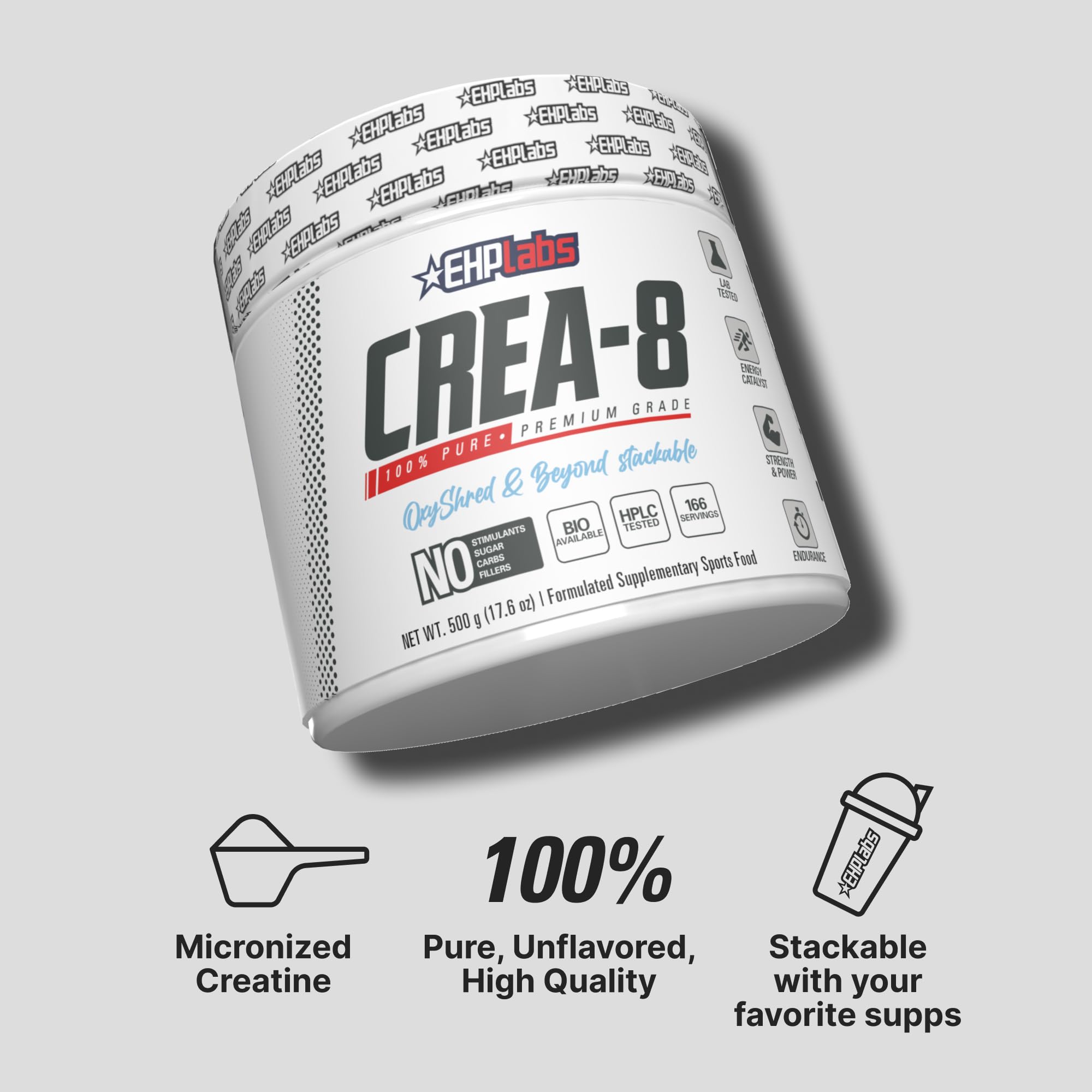 EHP Labs CREA-8 Creatine Monohydrate 500g in a gym setting