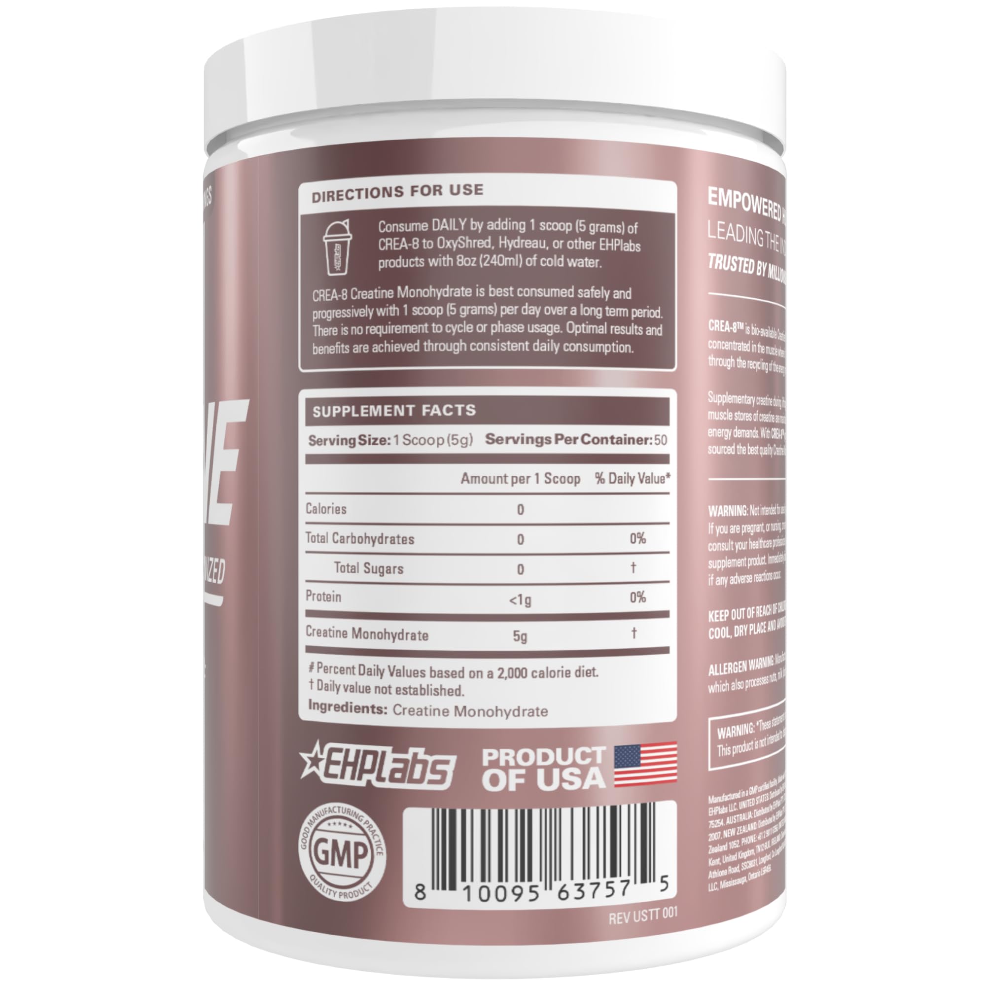 EHP Labs CREA-8 Creatine Monohydrate on gym equipment