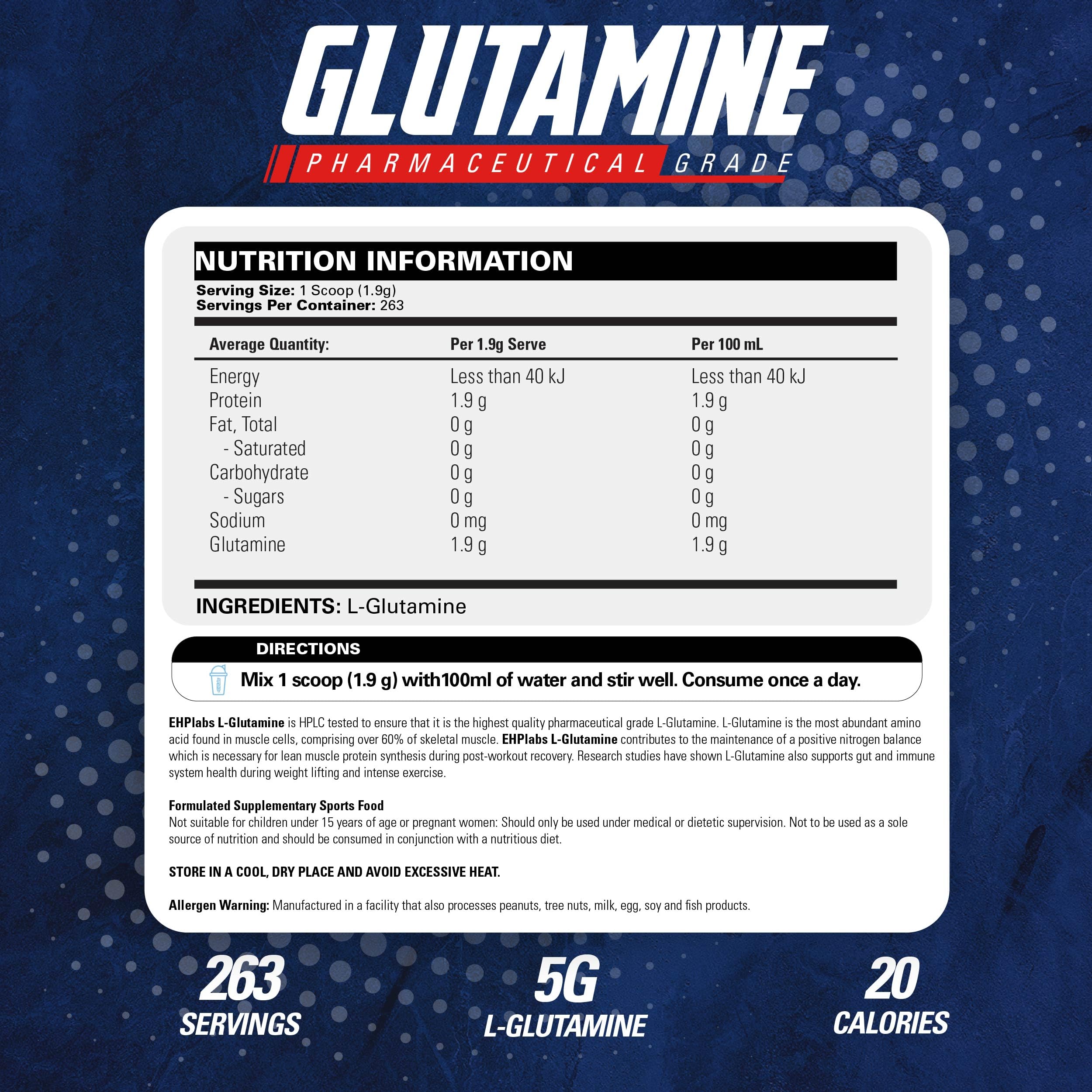EHP Labs L-Glutamine Powder 500g packaging