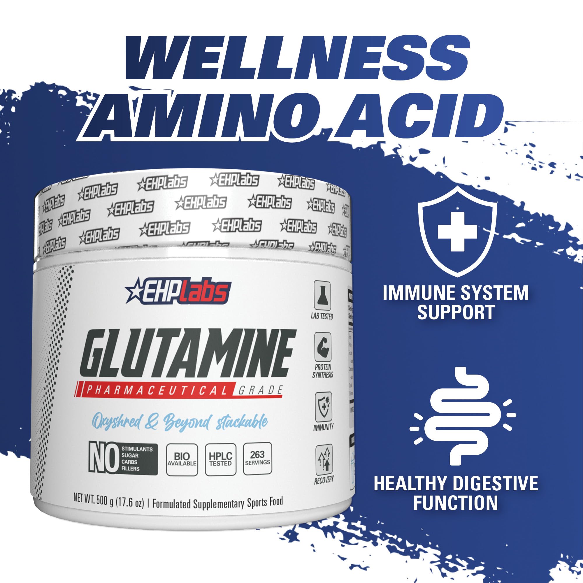 EHP Labs L-Glutamine Powder 500g side view