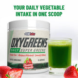 EHP Labs OxyGreens Daily Super Greens Powder mixed in a glass