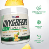 EHP Labs OxyGreens powder in a glass with water