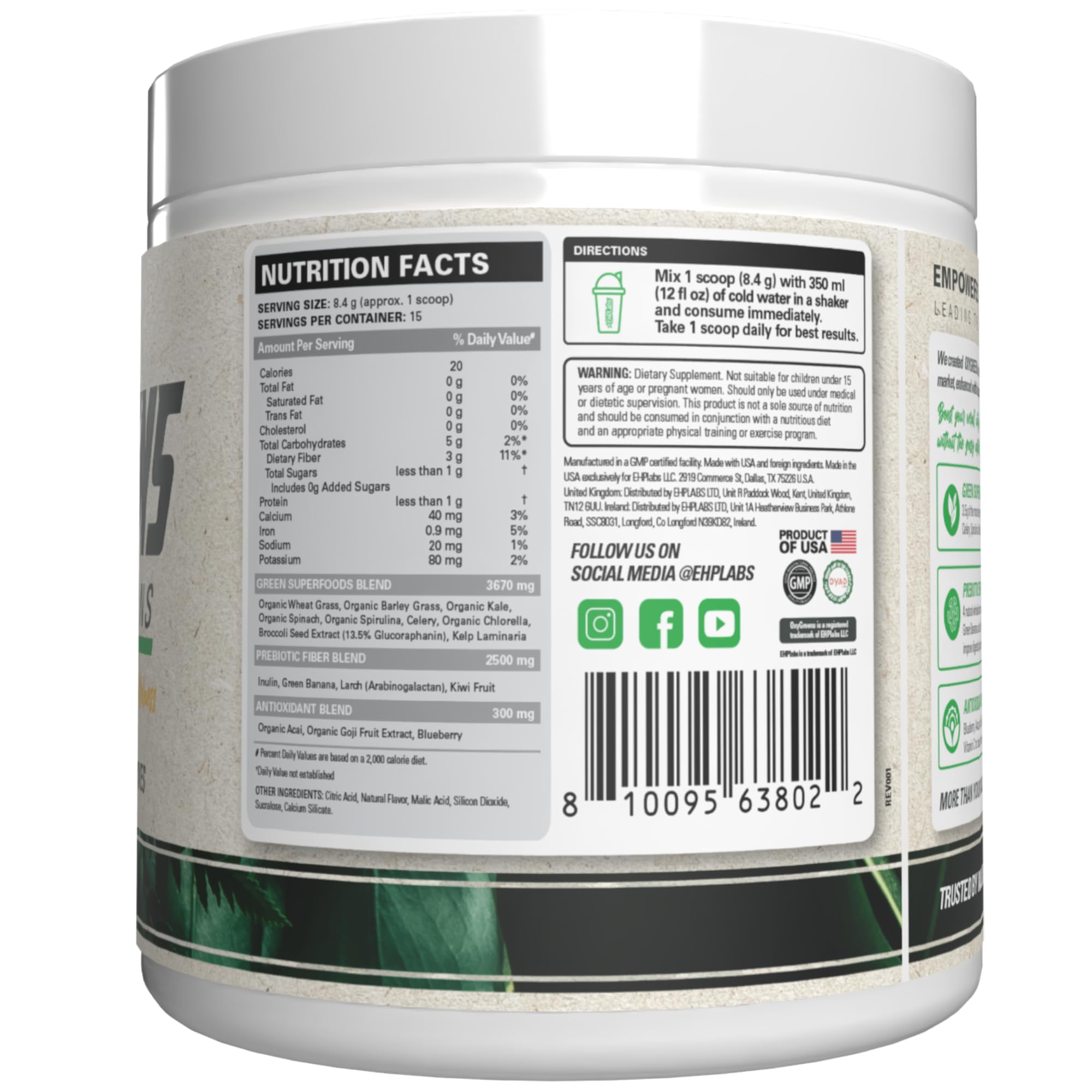 EHP Labs OxyGreens Super Greens Powder 200g with smoothie ingredients