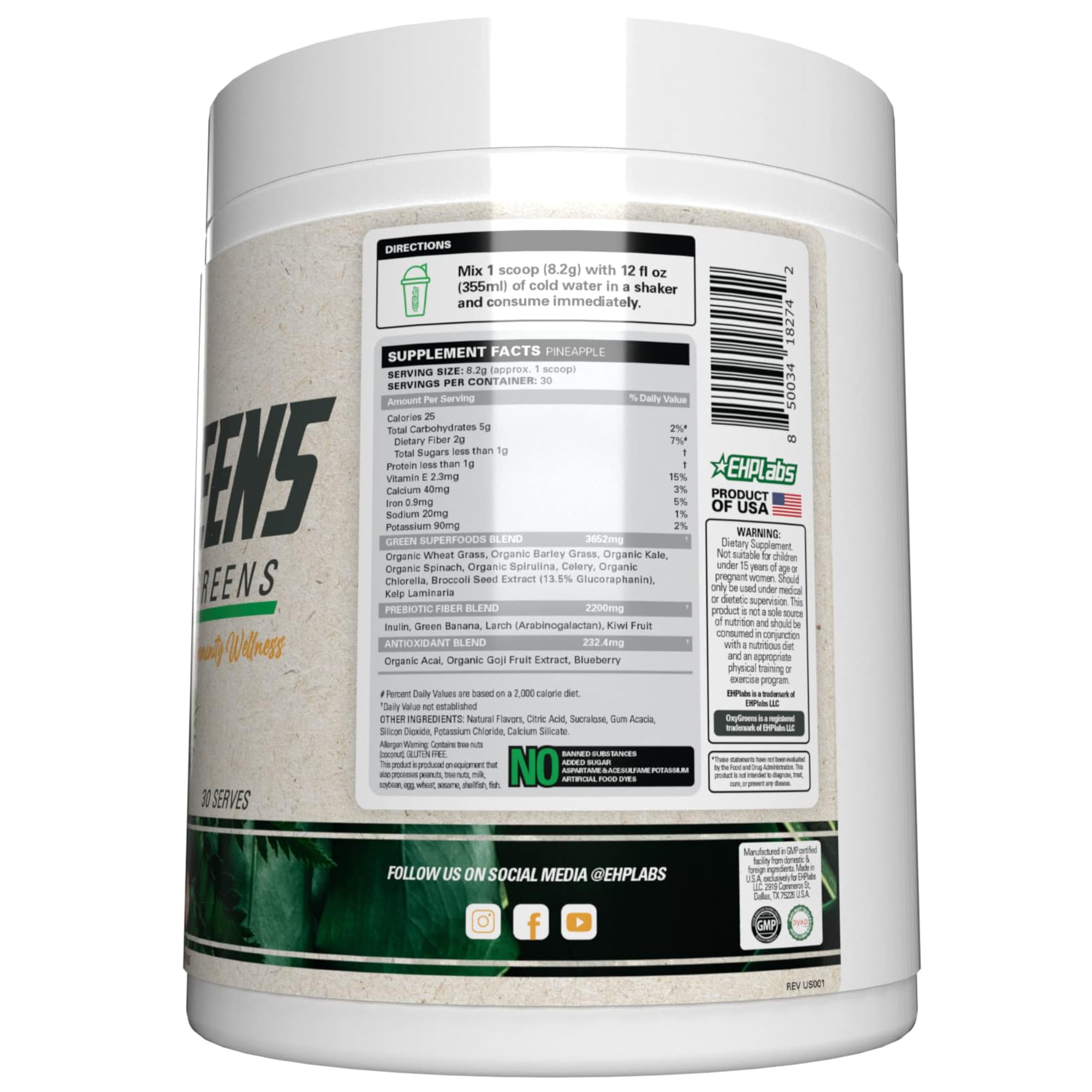 EHP LABS Spirulina Superfood Powder packaging back view