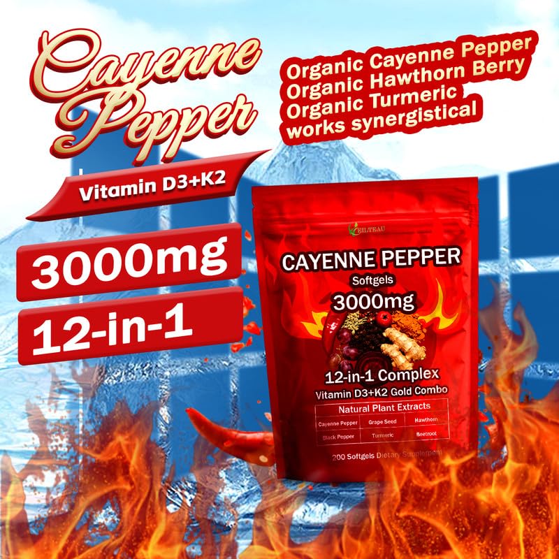 EILTEAU Cayenne Pepper Supplement 200 softgels packaging