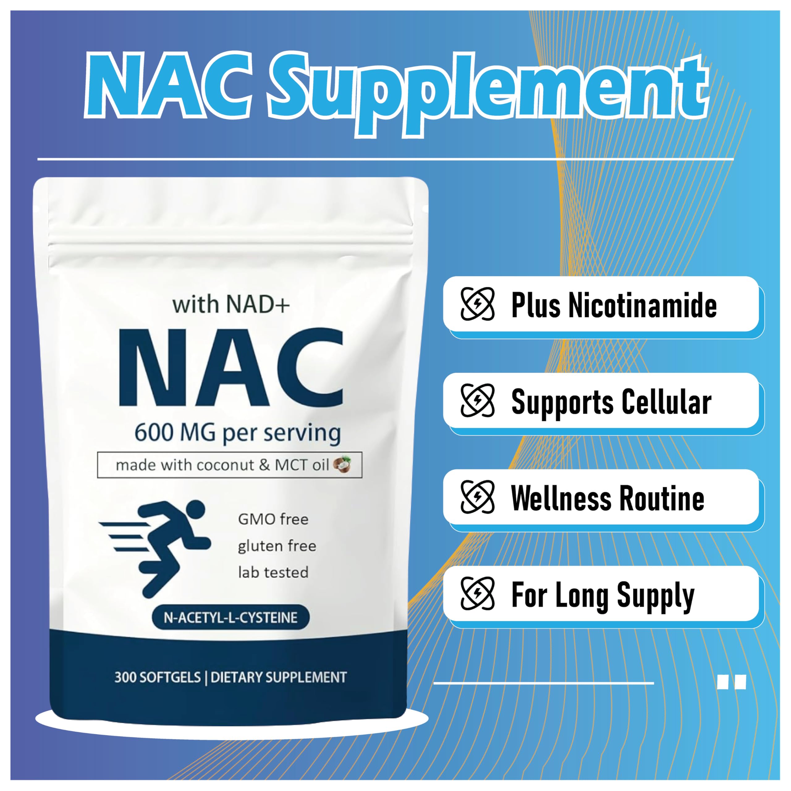 EILTEAU NAC 600mg Softgel Complex side view showing softgels