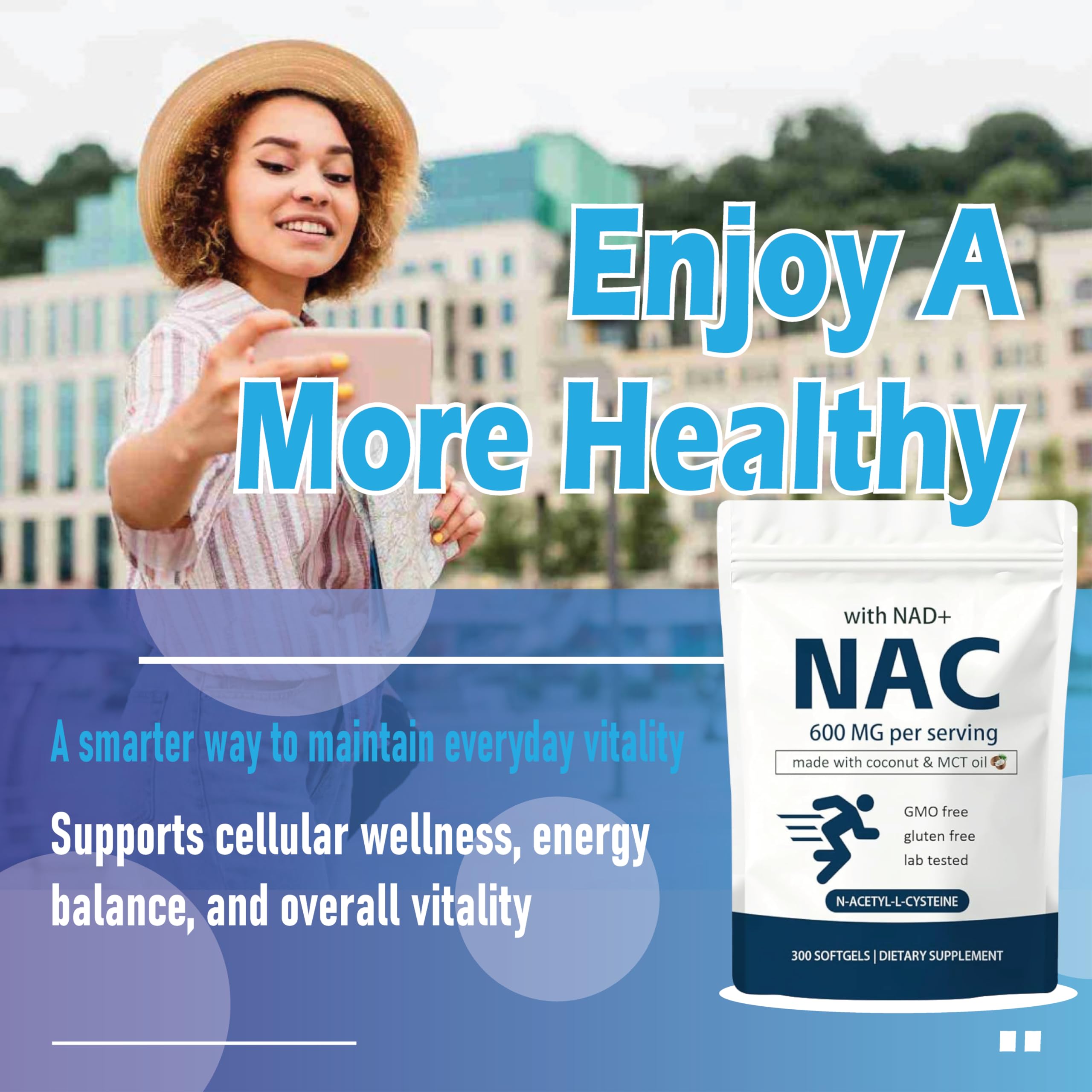 EILTEAU NAC 600mg Softgel Complex with coconut oil background