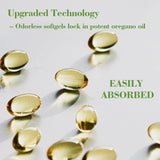 EILTEAU Oregano Oil Softgels displayed with a measuring spoon