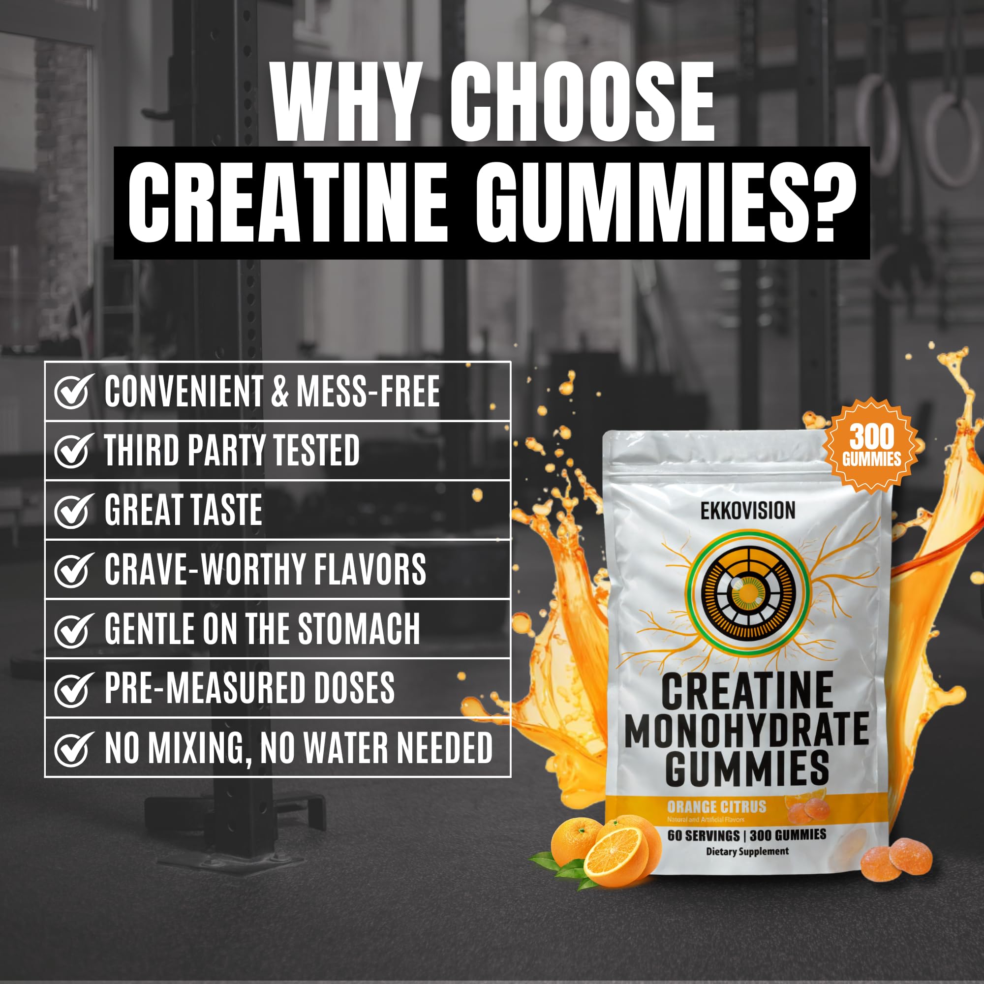 Ekkovision Creatine Gummies in a bowl with a few gummies displayed