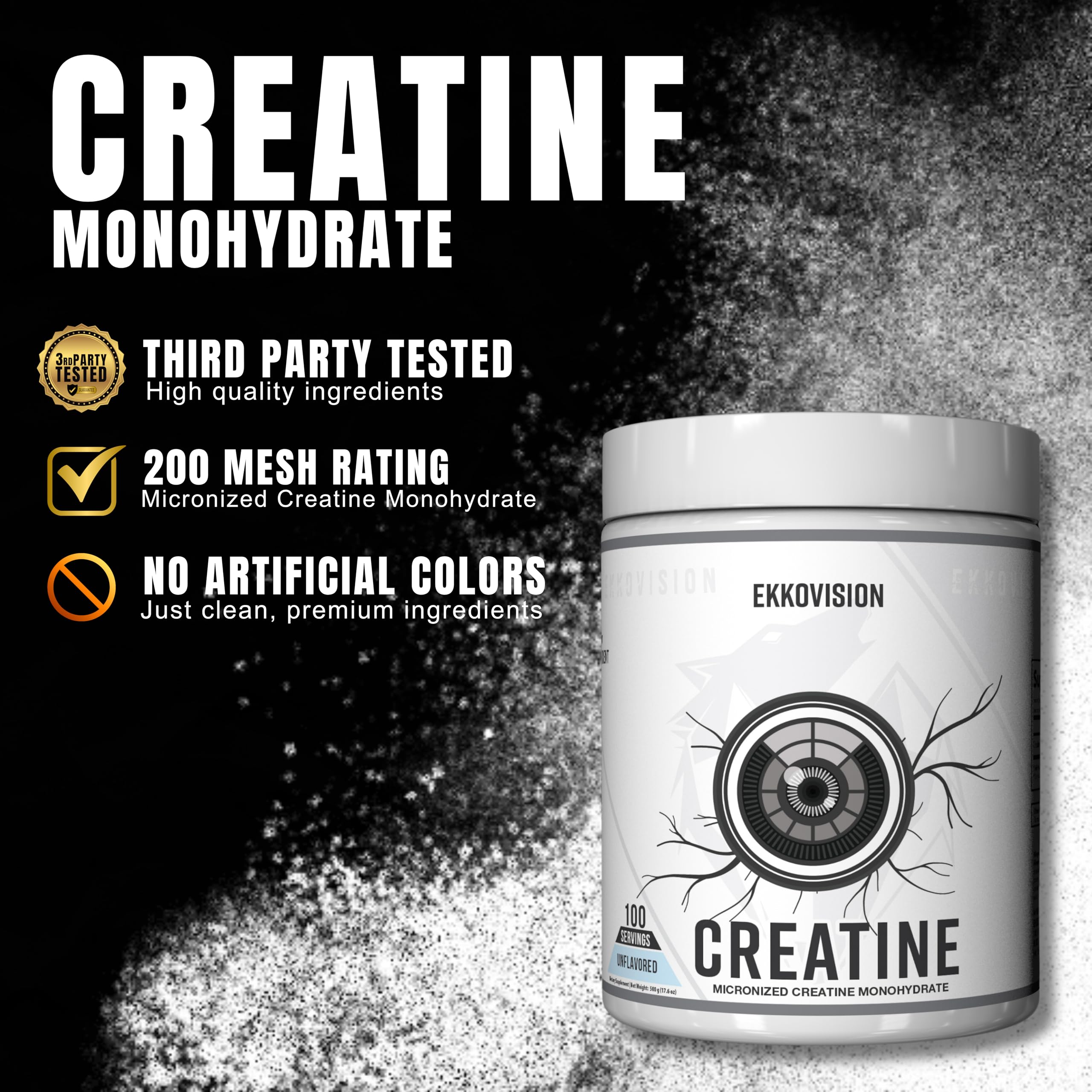 Ekkovision Creatine Monohydrate 590g packaging side view