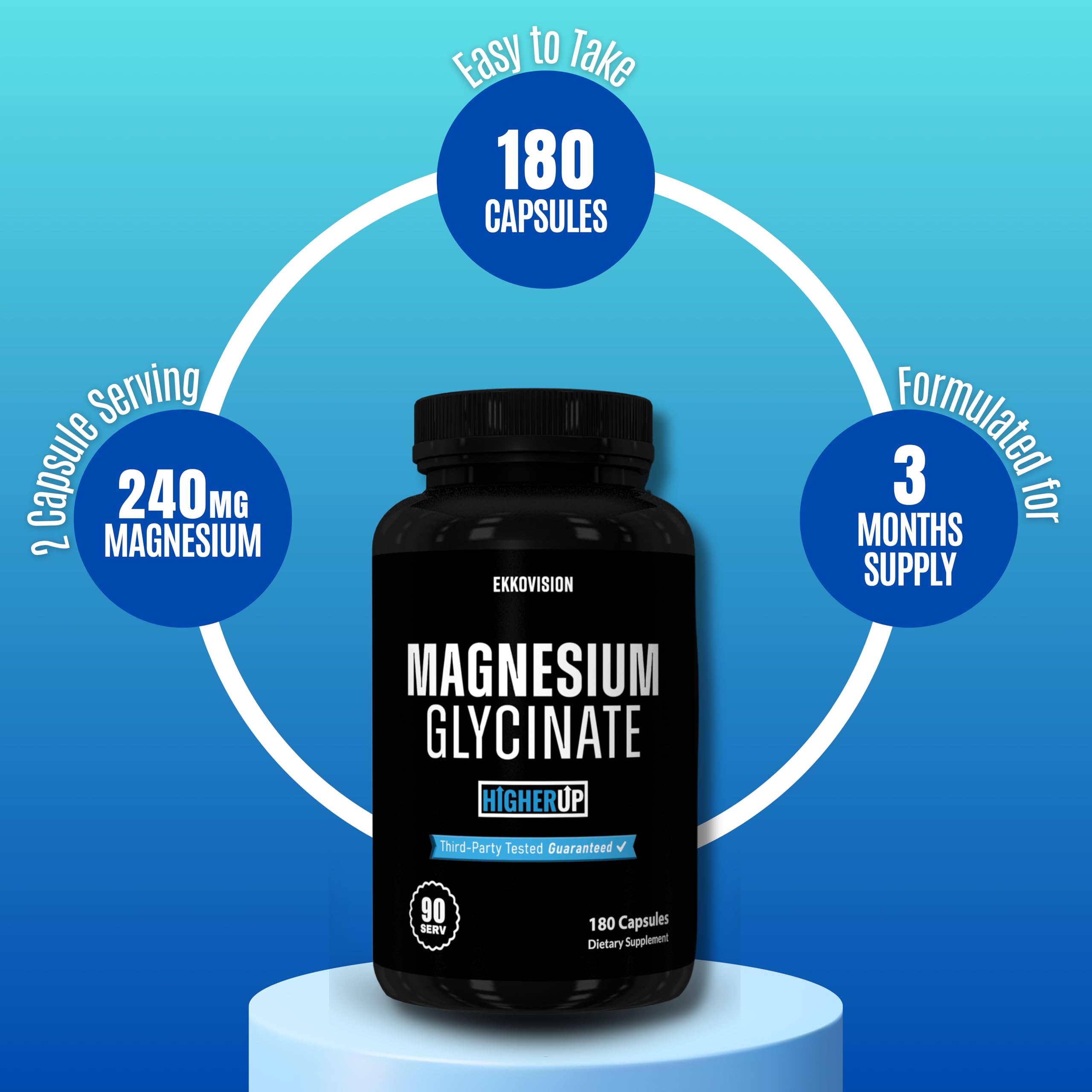 Ekkovision Magnesium Glycinate capsules on a wooden table