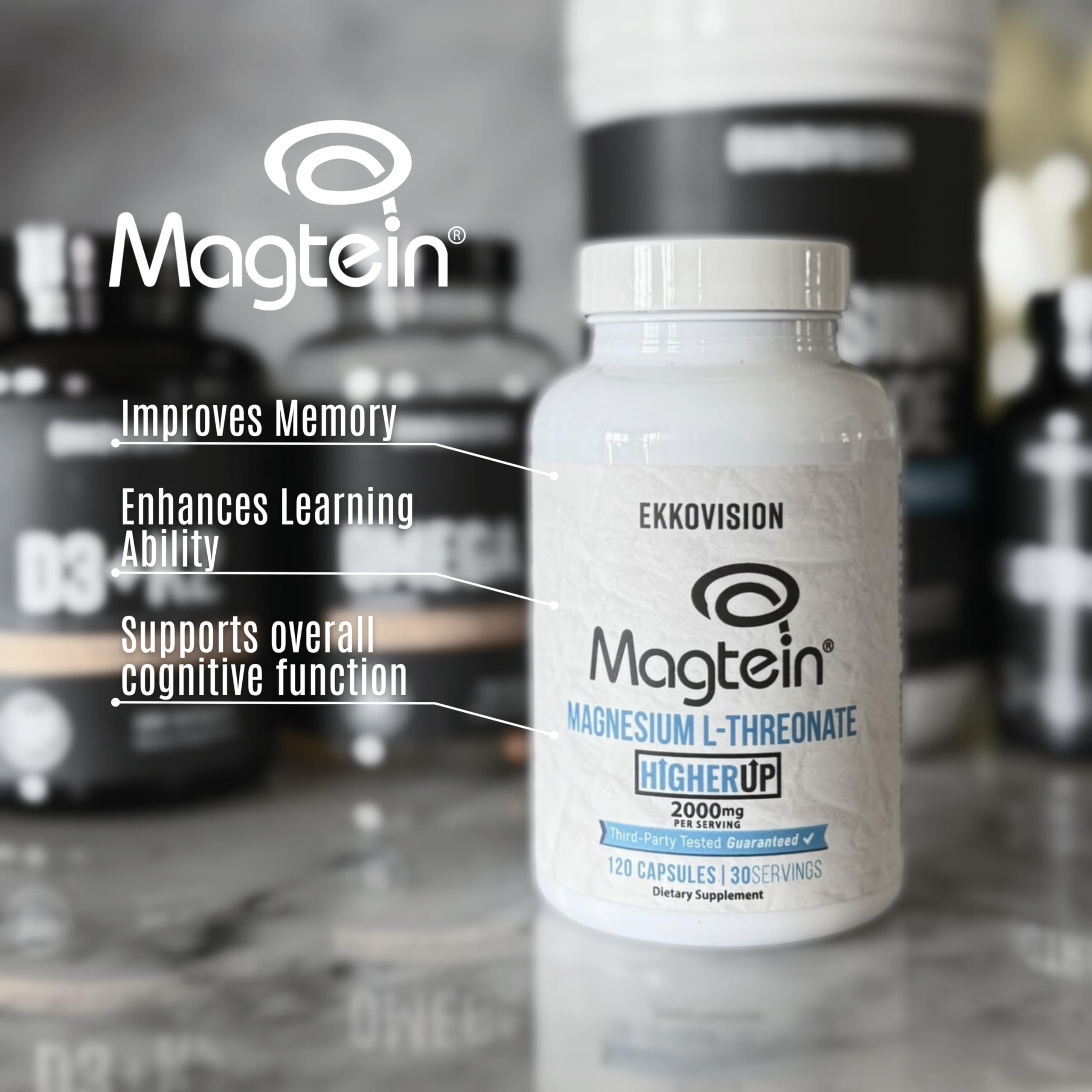Ekkovision Magtein Magnesium L-Threonate bottle side view